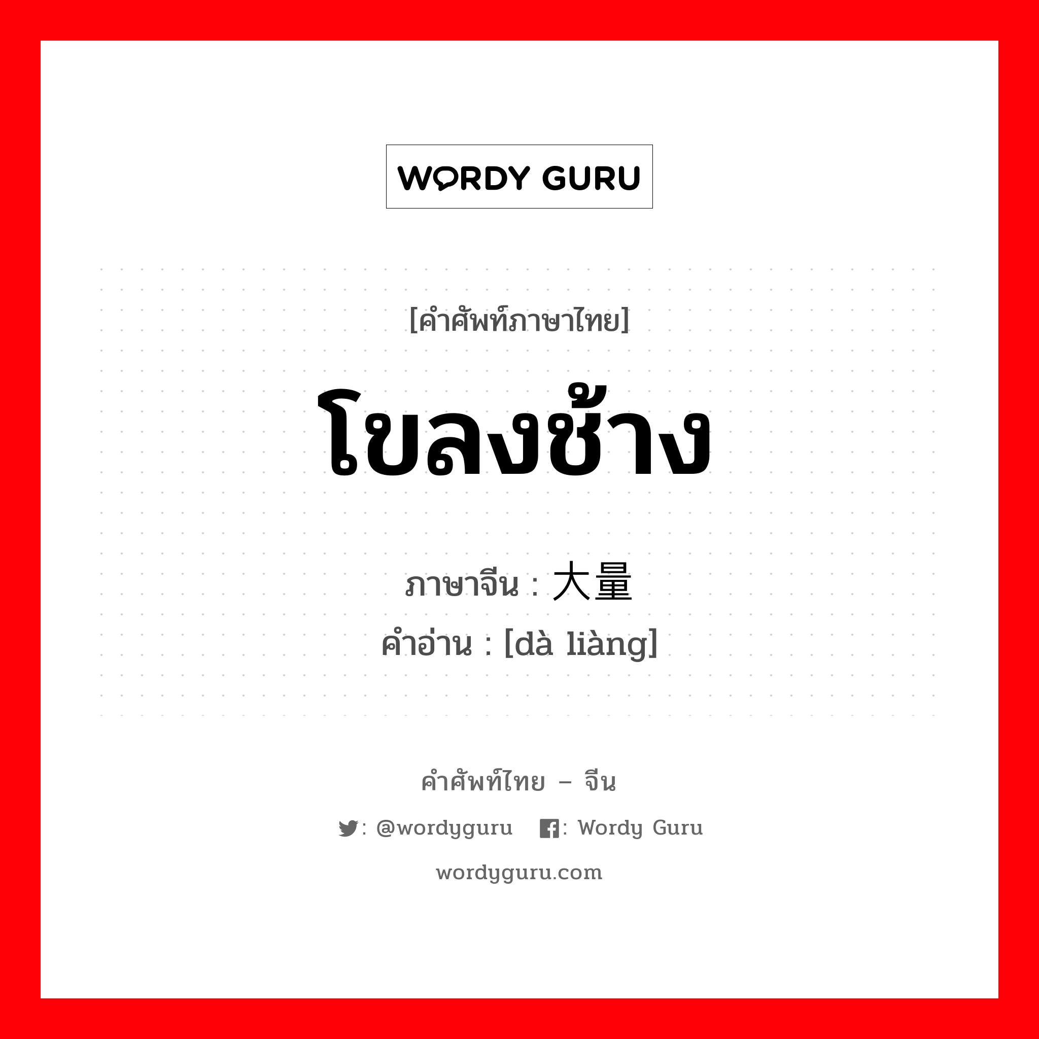 โขลงช้าง ภาษาจีนคืออะไร, คำศัพท์ภาษาไทย - จีน โขลงช้าง ภาษาจีน 大量 คำอ่าน [dà liàng]