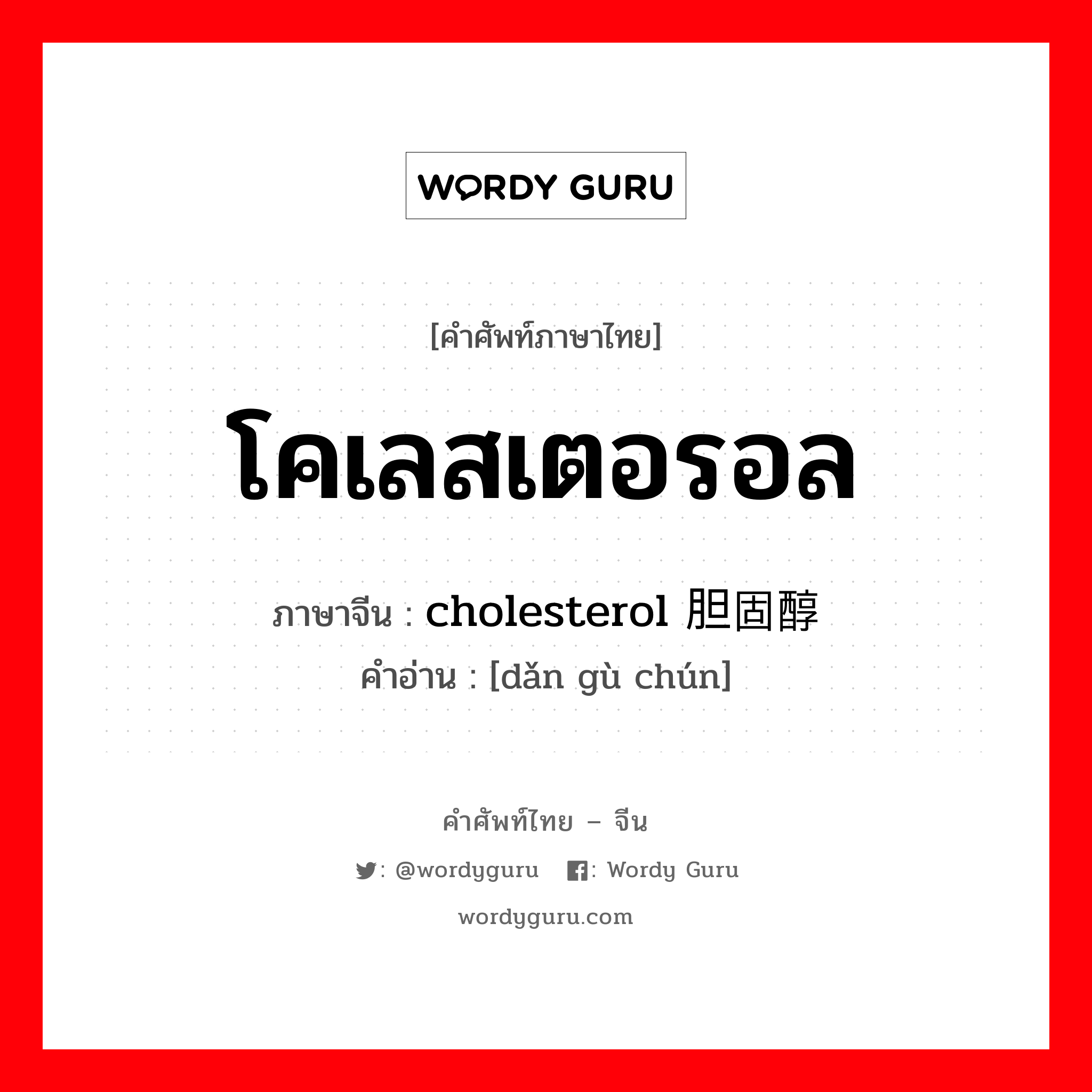 โคเลสเตอรอล ภาษาจีนคืออะไร, คำศัพท์ภาษาไทย - จีน โคเลสเตอรอล ภาษาจีน cholesterol 胆固醇 คำอ่าน [dǎn gù chún]