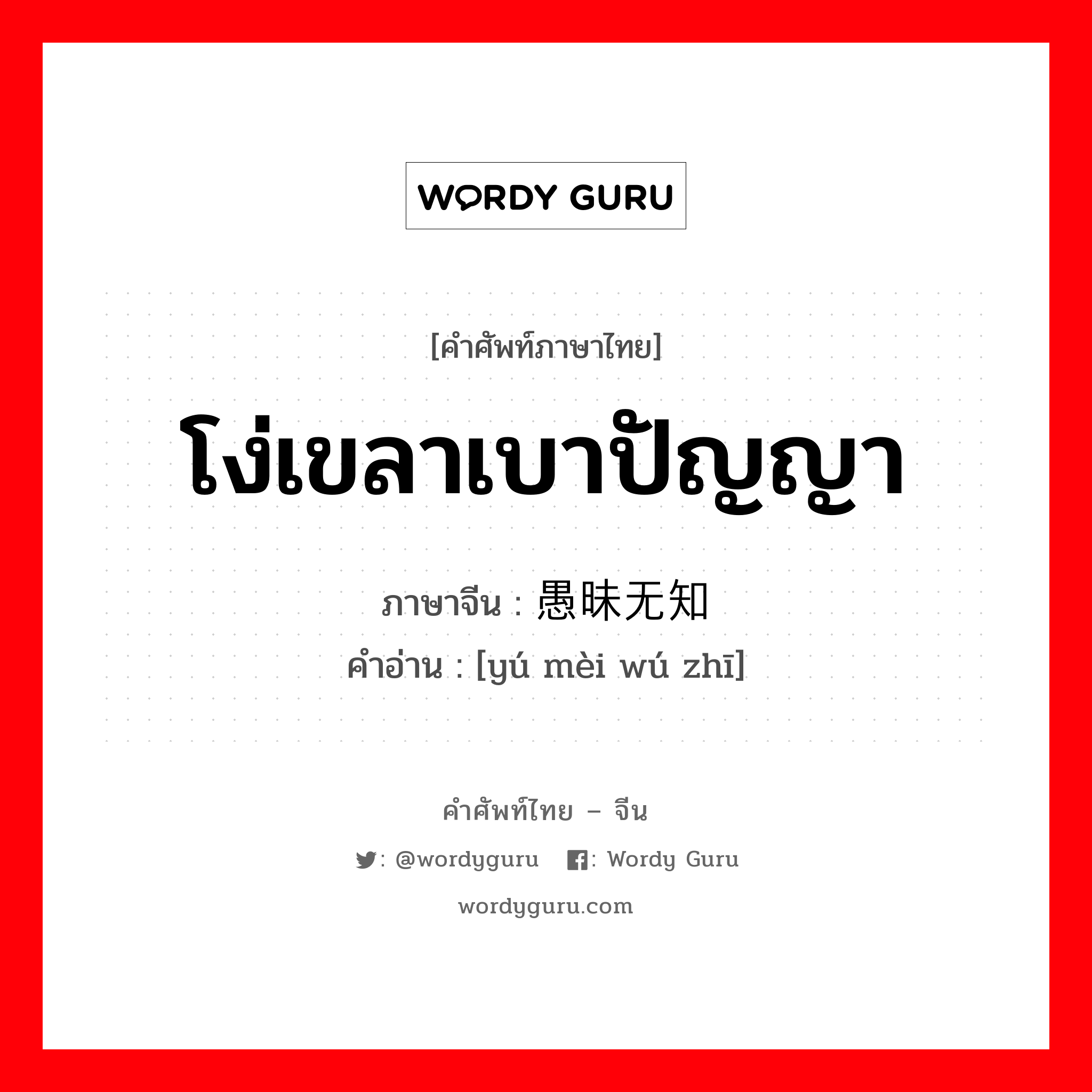 โง่เขลาเบาปัญญา ภาษาจีนคืออะไร, คำศัพท์ภาษาไทย - จีน โง่เขลาเบาปัญญา ภาษาจีน 愚昧无知 คำอ่าน [yú mèi wú zhī]