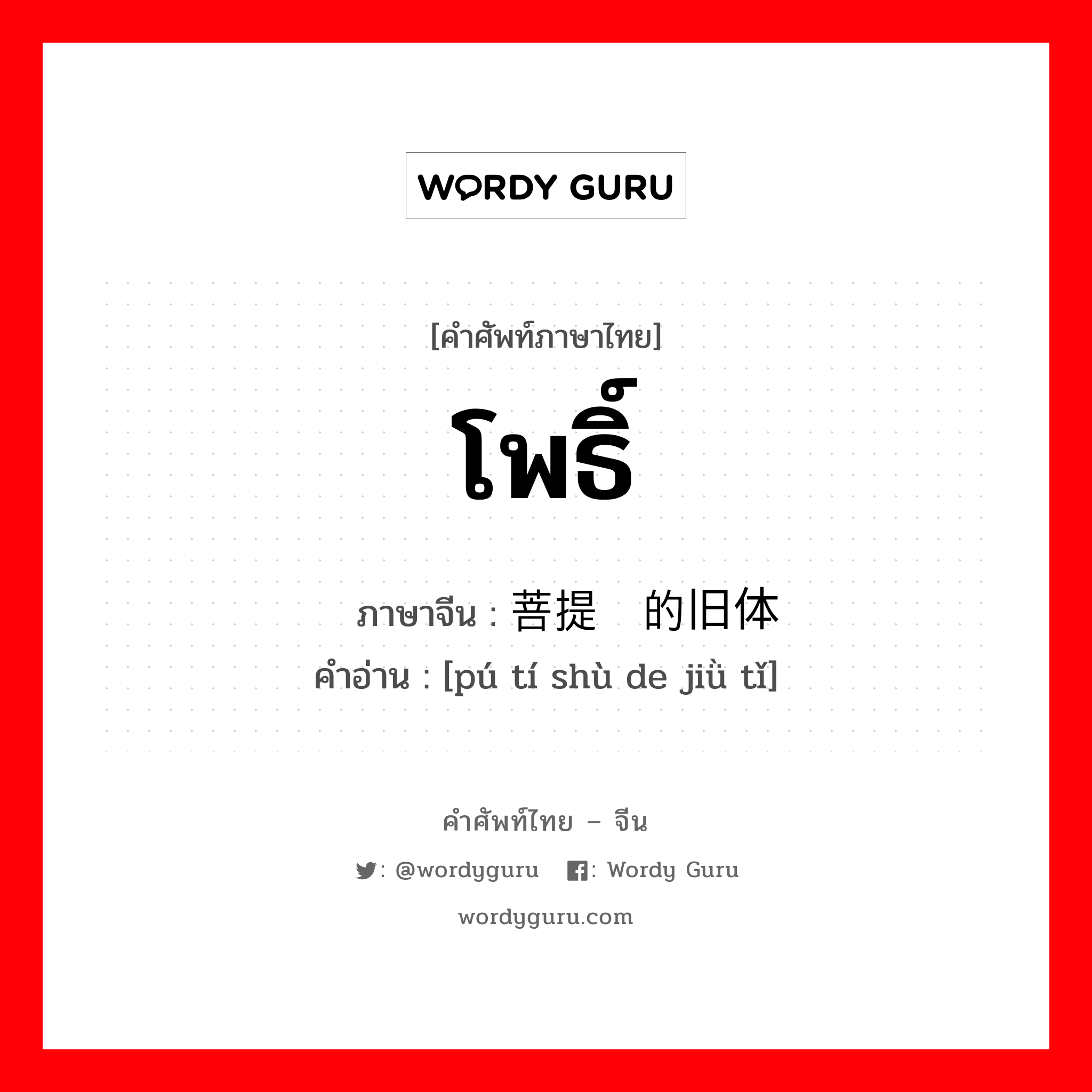 โพธิ์ ภาษาจีนคืออะไร, คำศัพท์ภาษาไทย - จีน โพธิ์ ภาษาจีน 菩提树的旧体 คำอ่าน [pú tí shù de jiǜ tǐ]