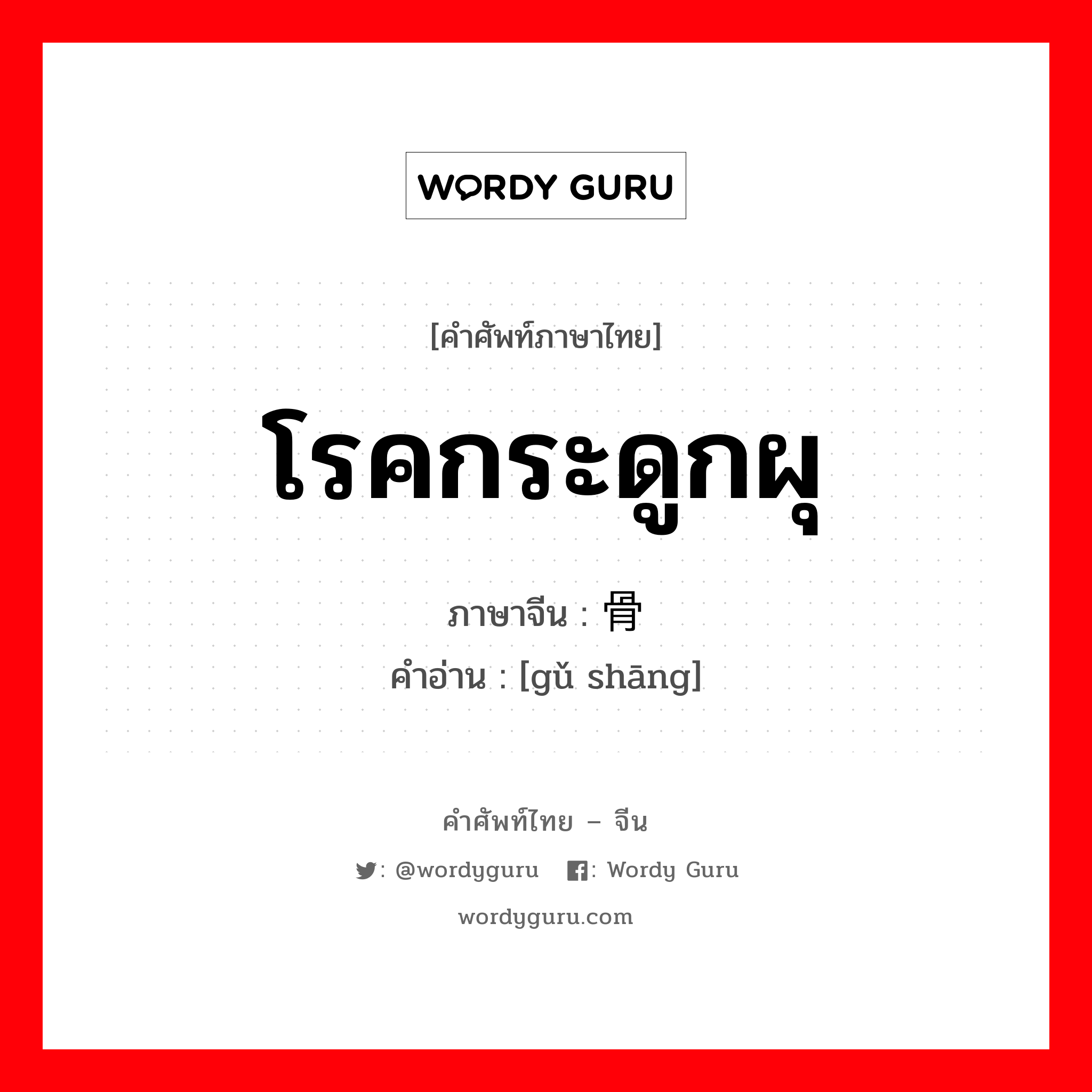 โรคกระดูกผุ ภาษาจีนคืออะไร, คำศัพท์ภาษาไทย - จีน โรคกระดูกผุ ภาษาจีน 骨伤 คำอ่าน [gǔ shāng]