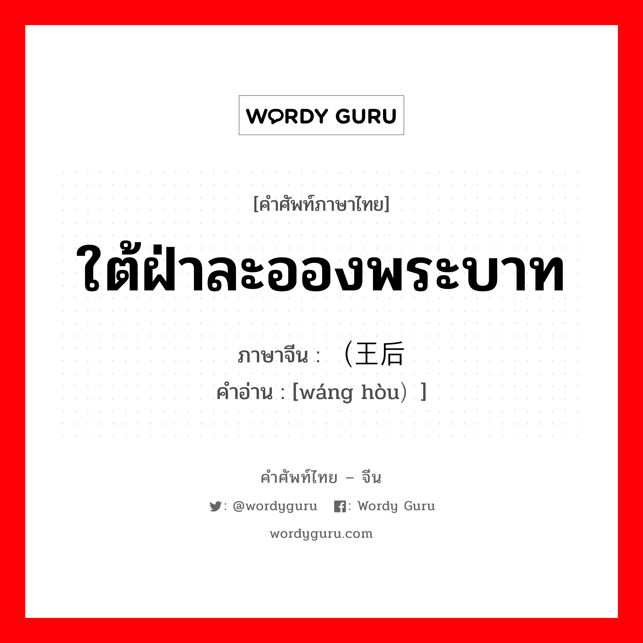 ใต้ฝ่าละอองพระบาท ภาษาจีนคืออะไร, คำศัพท์ภาษาไทย - จีน ใต้ฝ่าละอองพระบาท ภาษาจีน （王后 คำอ่าน [wáng hòu）]