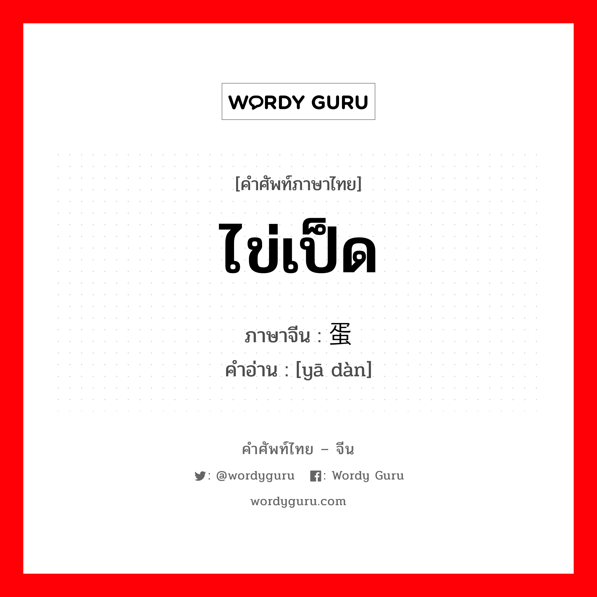 ไข่เป็ด ภาษาจีนคืออะไร, คำศัพท์ภาษาไทย - จีน ไข่เป็ด ภาษาจีน 鸭蛋 คำอ่าน [yā dàn]