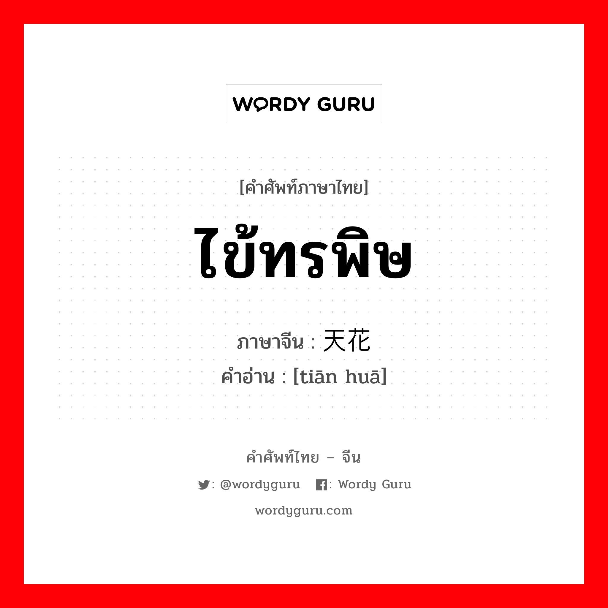 ไข้ทรพิษ ภาษาจีนคืออะไร, คำศัพท์ภาษาไทย - จีน ไข้ทรพิษ ภาษาจีน 天花 คำอ่าน [tiān huā]