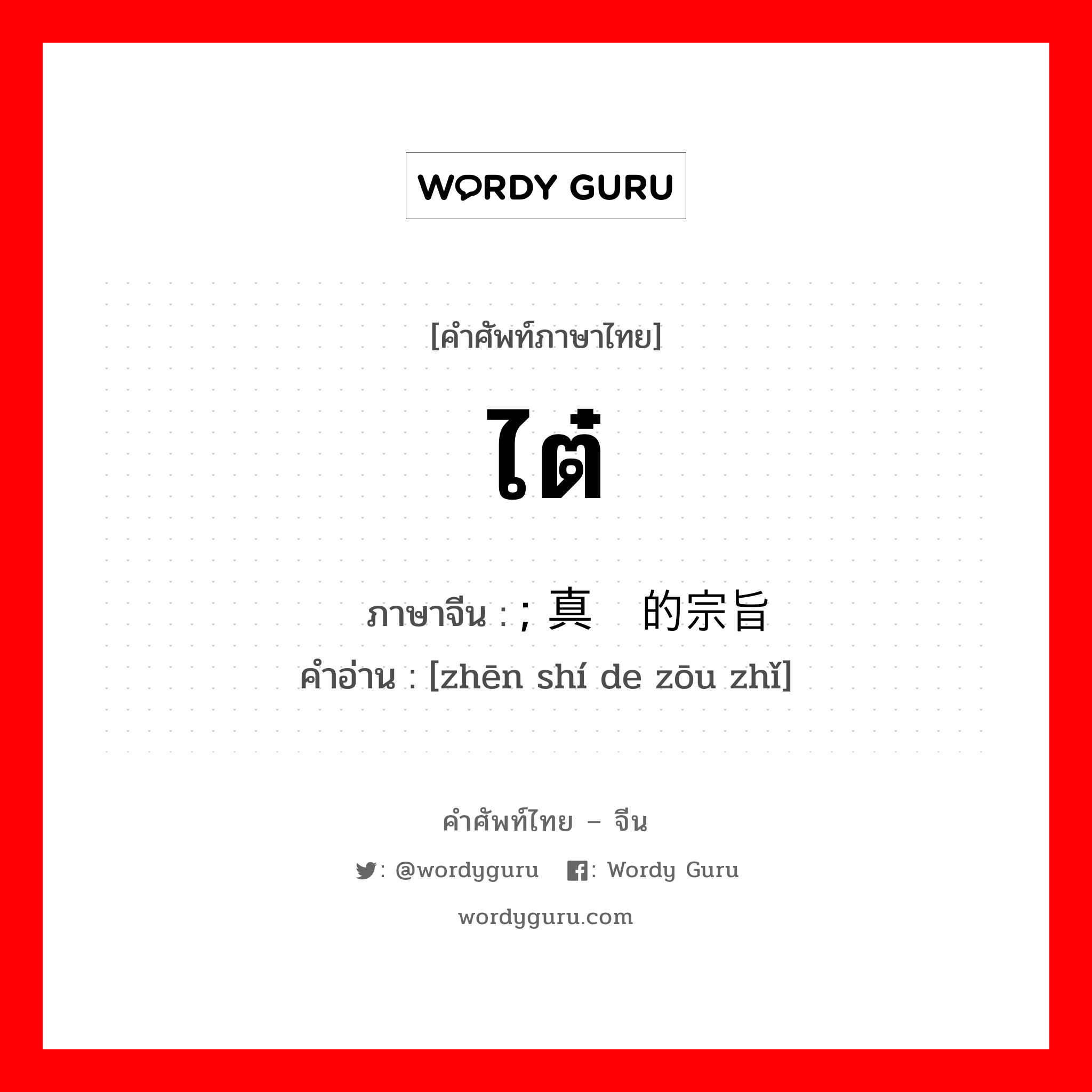 ไต๋ ภาษาจีนคืออะไร, คำศัพท์ภาษาไทย - จีน ไต๋ ภาษาจีน ; 真实的宗旨 คำอ่าน [zhēn shí de zōu zhǐ]