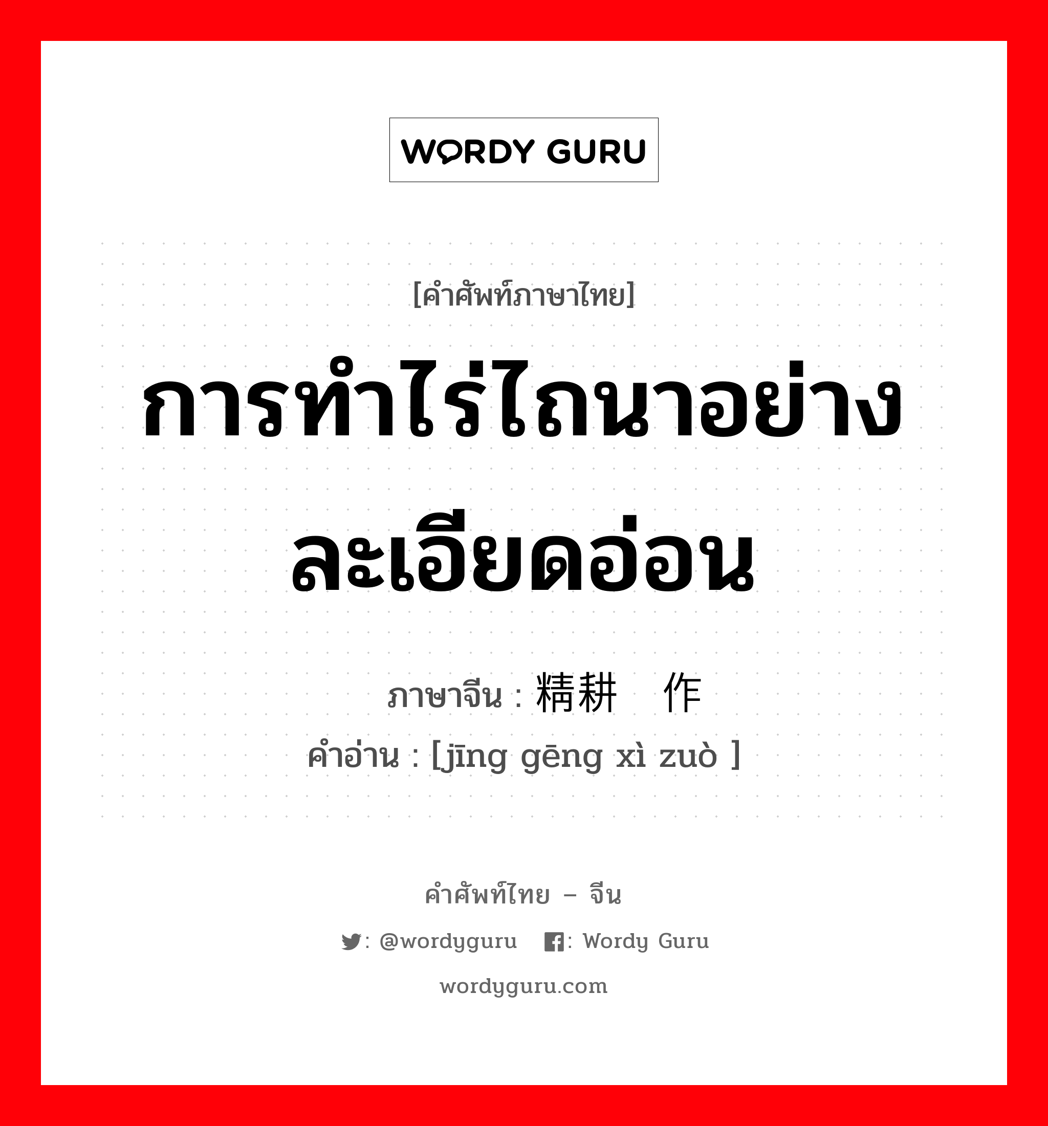 การทำไร่ไถนาอย่างละเอียดอ่อน ภาษาจีนคืออะไร, คำศัพท์ภาษาไทย - จีน การทำไร่ไถนาอย่างละเอียดอ่อน ภาษาจีน 精耕细作 คำอ่าน [jīng gēng xì zuò ]