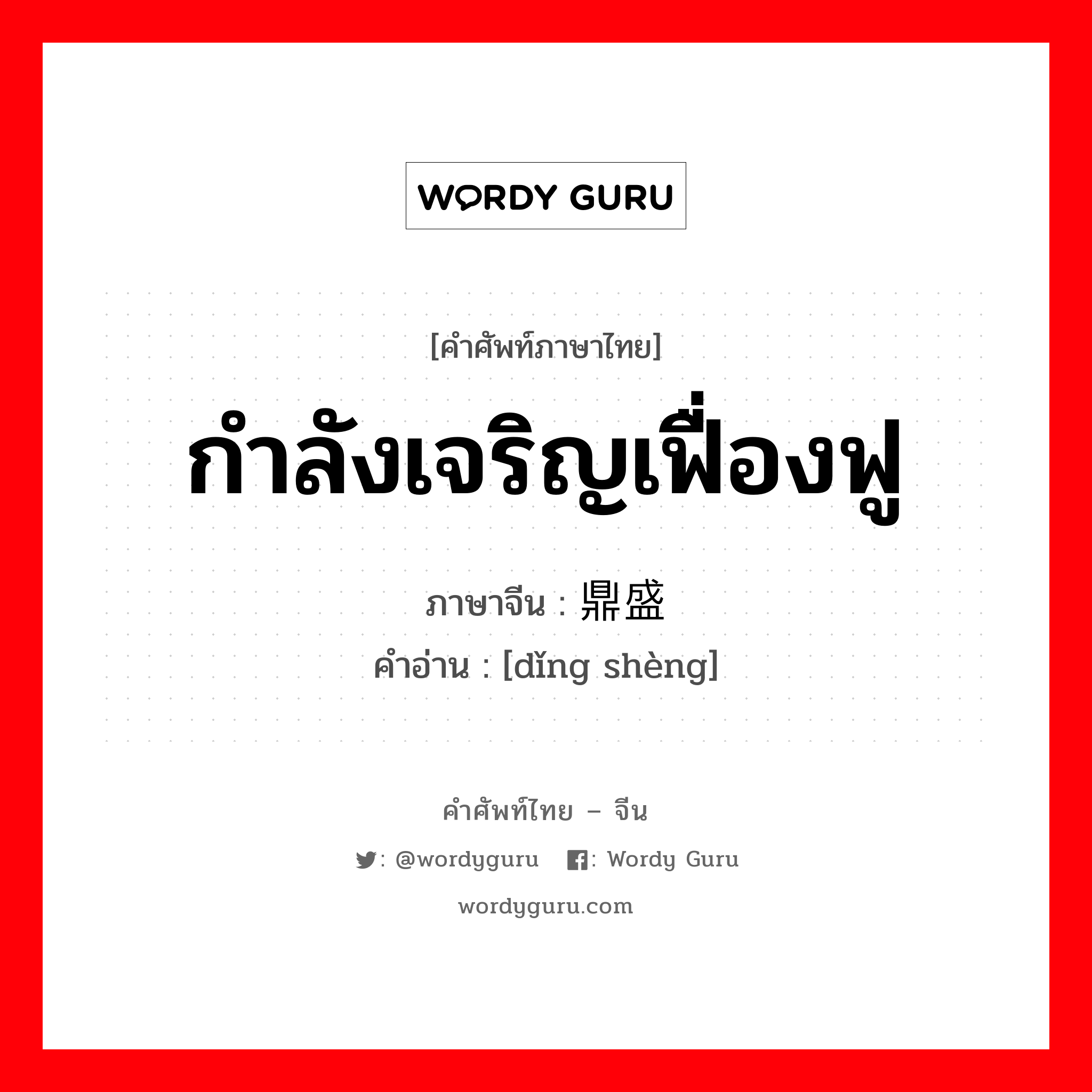 กำลังเจริญเฟื่องฟู ภาษาจีนคืออะไร, คำศัพท์ภาษาไทย - จีน กำลังเจริญเฟื่องฟู ภาษาจีน 鼎盛 คำอ่าน [dǐng shèng]