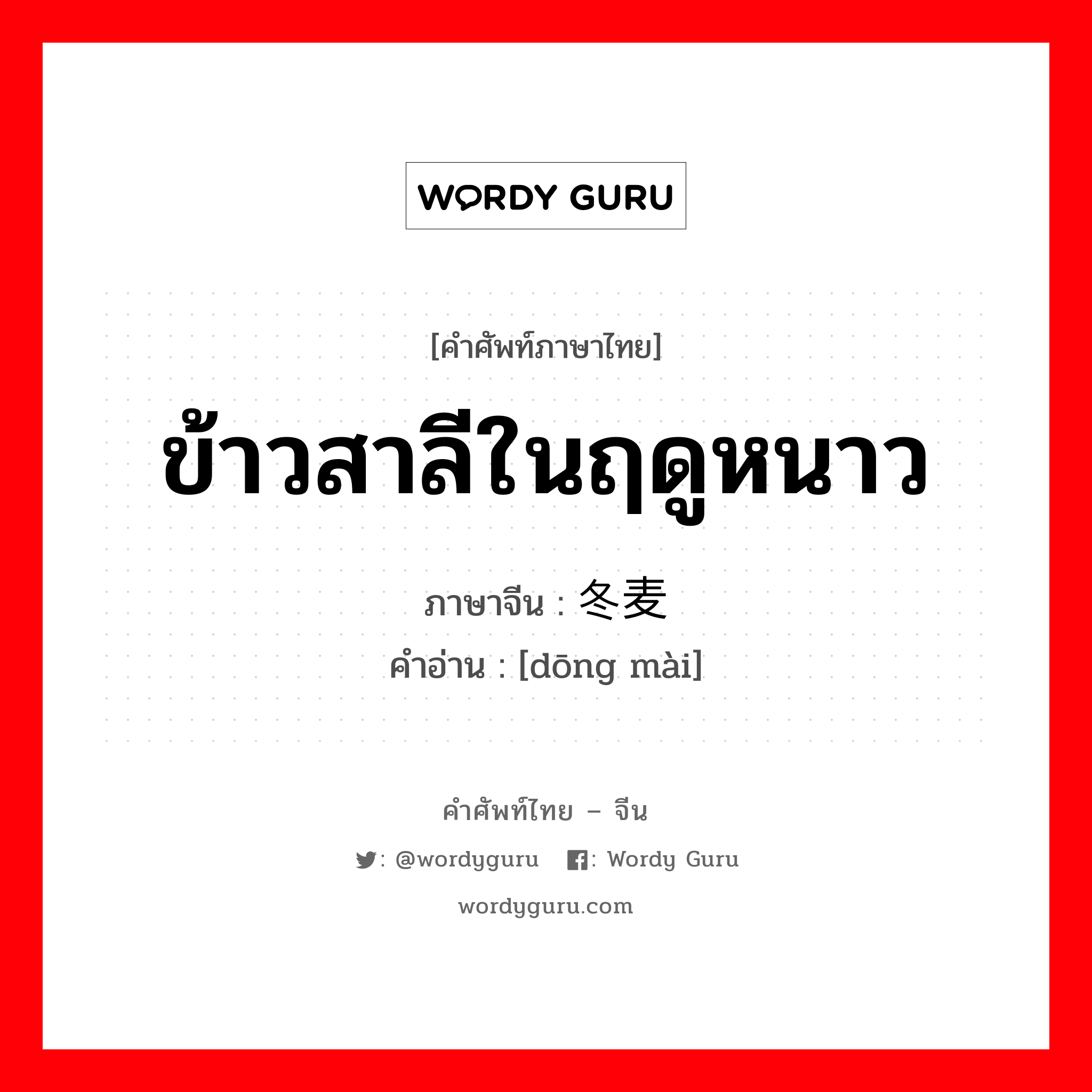 ข้าวสาลีในฤดูหนาว ภาษาจีนคืออะไร, คำศัพท์ภาษาไทย - จีน ข้าวสาลีในฤดูหนาว ภาษาจีน 冬麦 คำอ่าน [dōng mài]