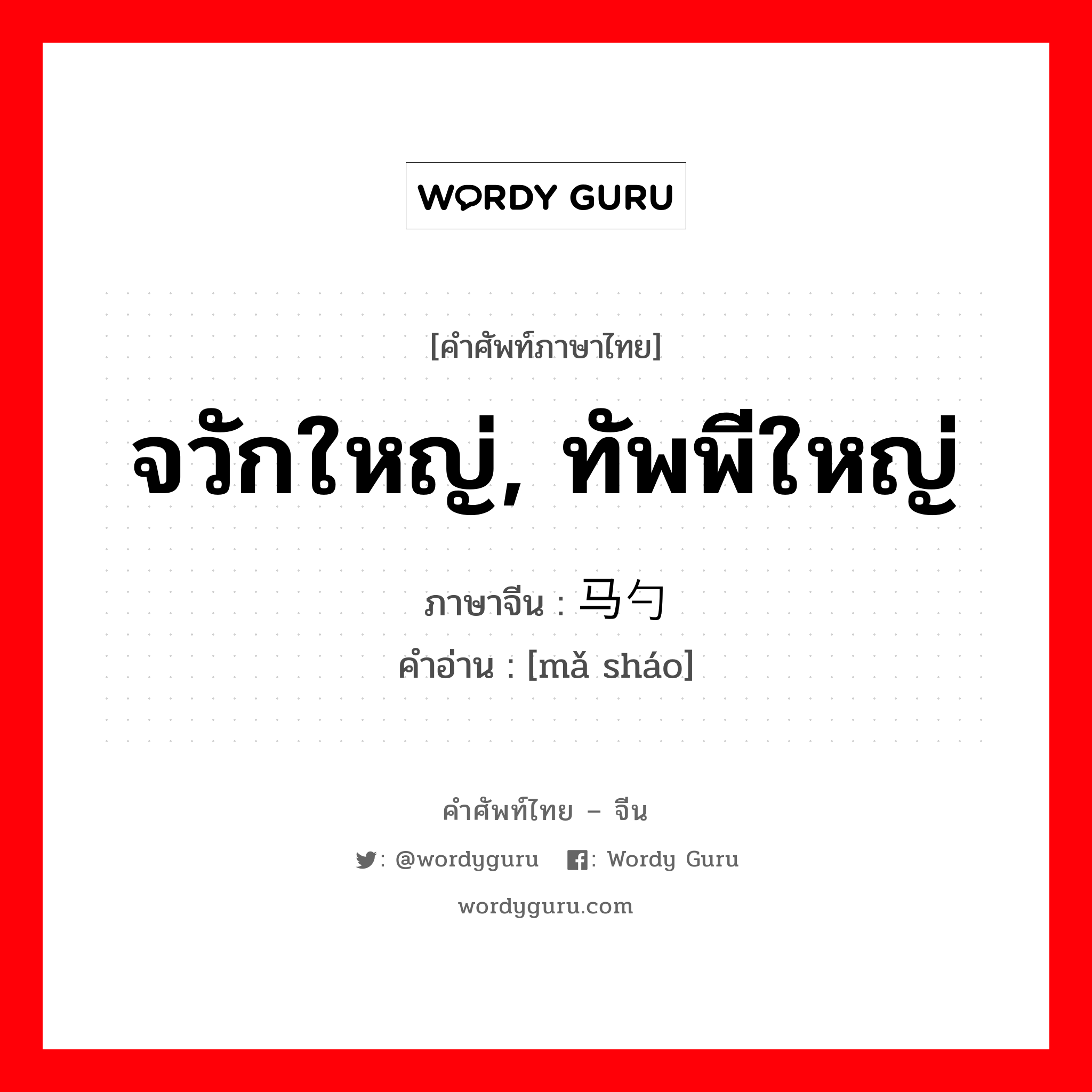 จวักใหญ่, ทัพพีใหญ่ ภาษาจีนคืออะไร, คำศัพท์ภาษาไทย - จีน จวักใหญ่, ทัพพีใหญ่ ภาษาจีน 马勺 คำอ่าน [mǎ sháo]