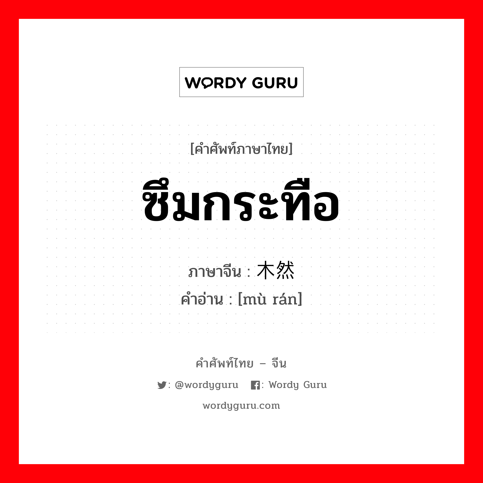 ซึมกระทือ ภาษาจีนคืออะไร, คำศัพท์ภาษาไทย - จีน ซึมกระทือ ภาษาจีน 木然 คำอ่าน [mù rán]