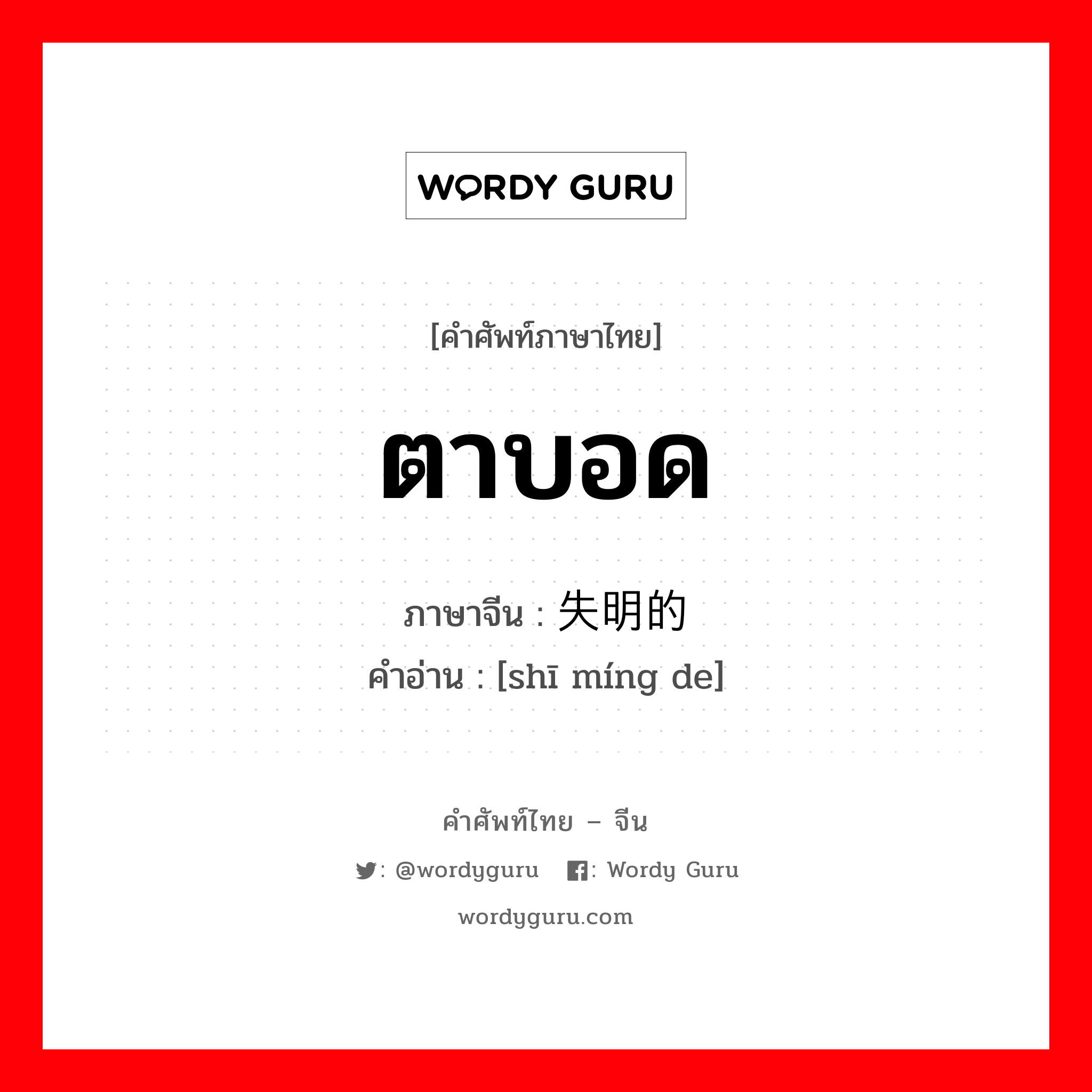 ตาบอด ภาษาจีนคืออะไร, คำศัพท์ภาษาไทย - จีน ตาบอด ภาษาจีน 失明的 คำอ่าน [shī míng de]