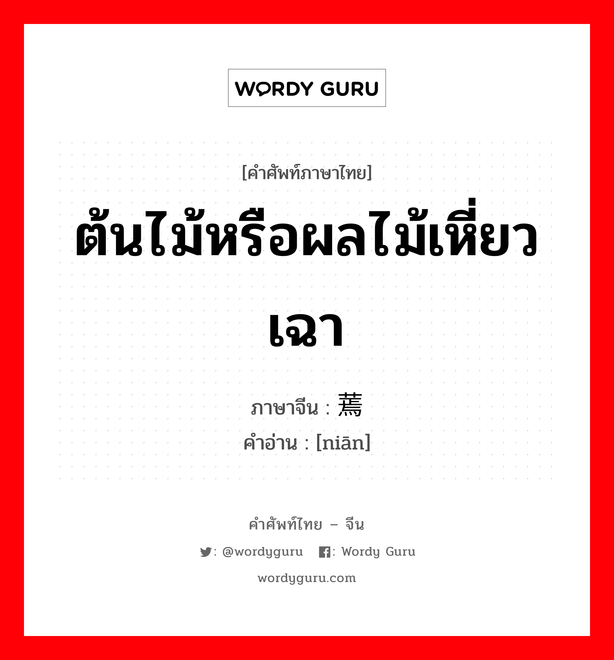 ต้นไม้หรือผลไม้เหี่ยวเฉา ภาษาจีนคืออะไร, คำศัพท์ภาษาไทย - จีน ต้นไม้หรือผลไม้เหี่ยวเฉา ภาษาจีน 蔫 คำอ่าน [niān]