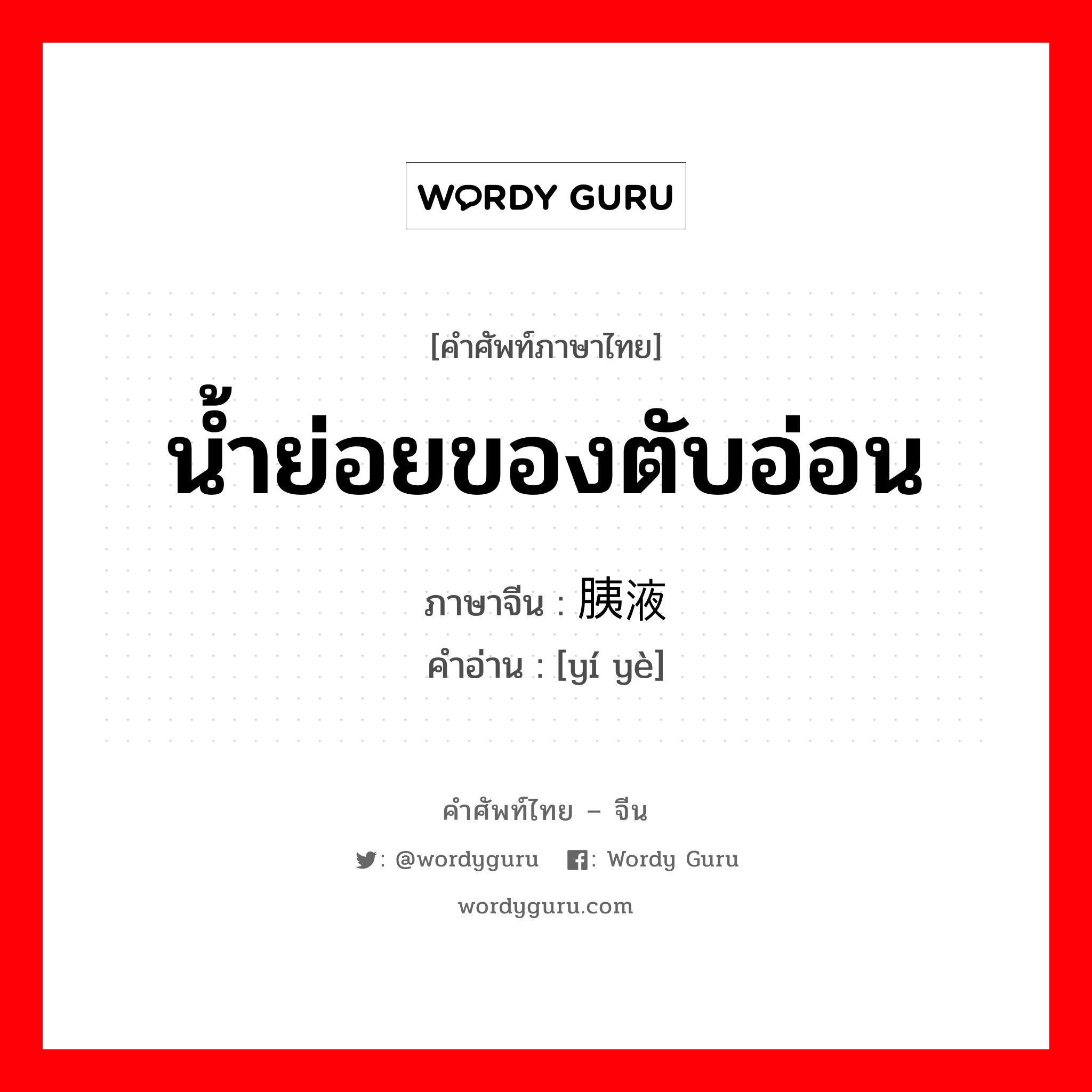 น้ำย่อยของตับอ่อน ภาษาจีนคืออะไร, คำศัพท์ภาษาไทย - จีน น้ำย่อยของตับอ่อน ภาษาจีน 胰液 คำอ่าน [yí yè]