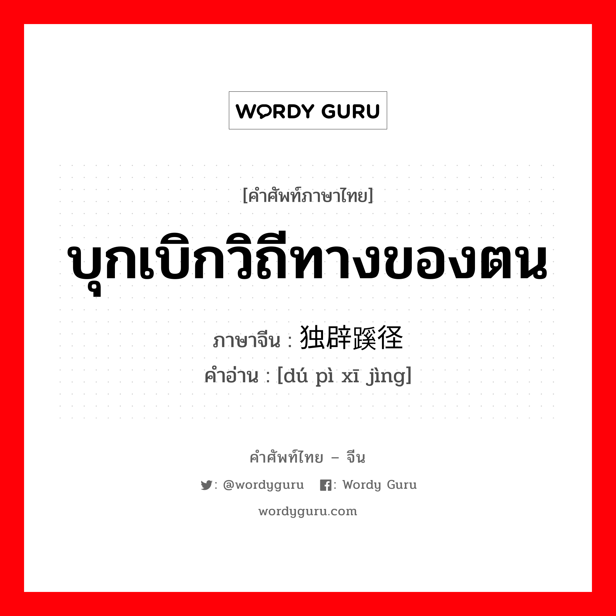 บุกเบิกวิถีทางของตน ภาษาจีนคืออะไร, คำศัพท์ภาษาไทย - จีน บุกเบิกวิถีทางของตน ภาษาจีน 独辟蹊径 คำอ่าน [dú pì xī jìng]