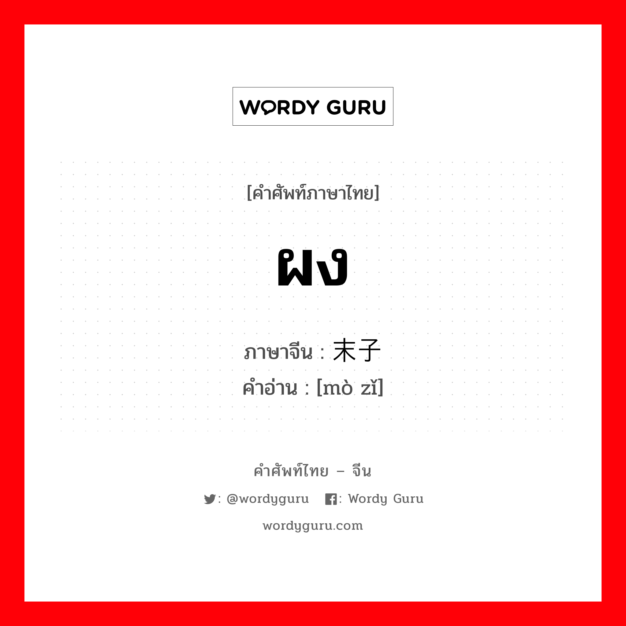 ผง ภาษาจีนคืออะไร, คำศัพท์ภาษาไทย - จีน ผง ภาษาจีน 末子 คำอ่าน [mò zǐ]