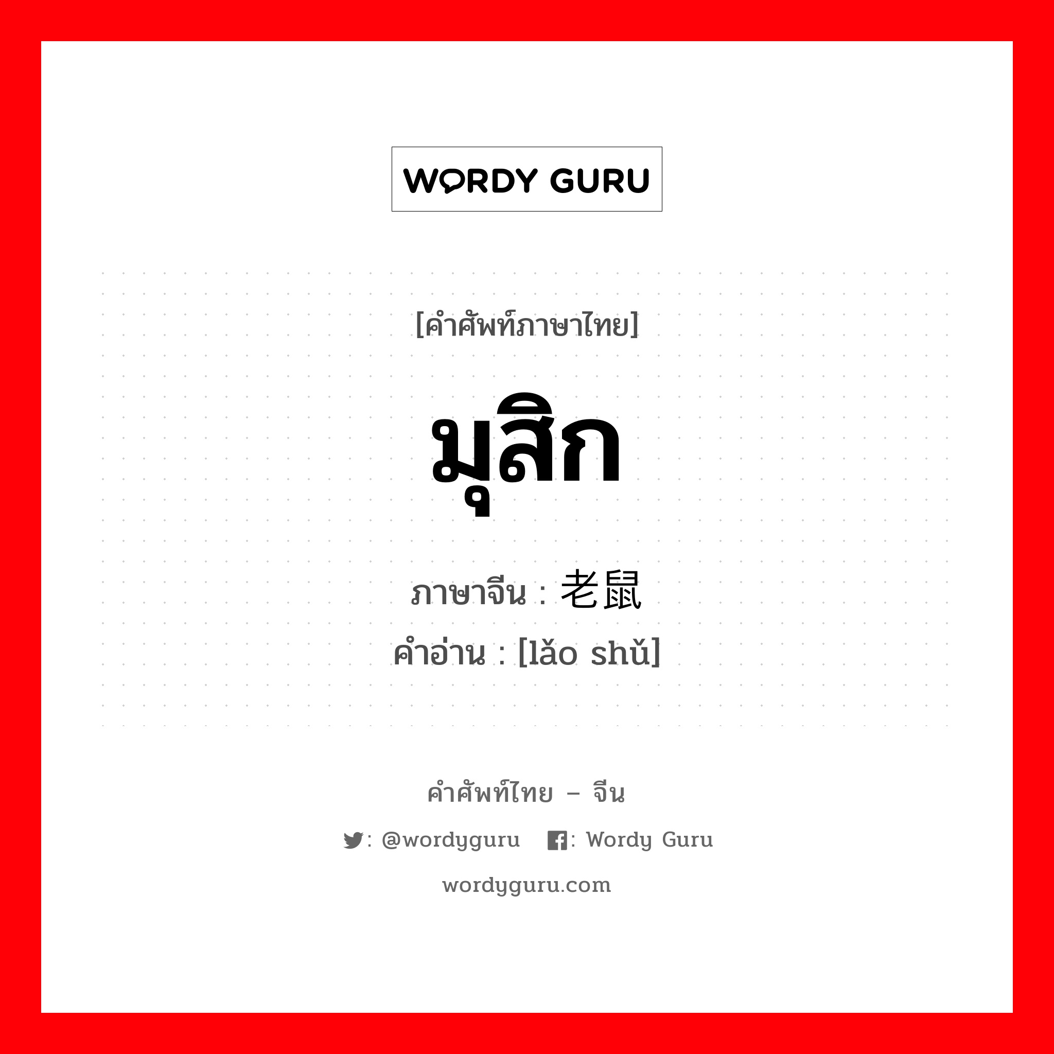 มุสิก ภาษาจีนคืออะไร, คำศัพท์ภาษาไทย - จีน มุสิก ภาษาจีน 老鼠 คำอ่าน [lǎo shǔ]