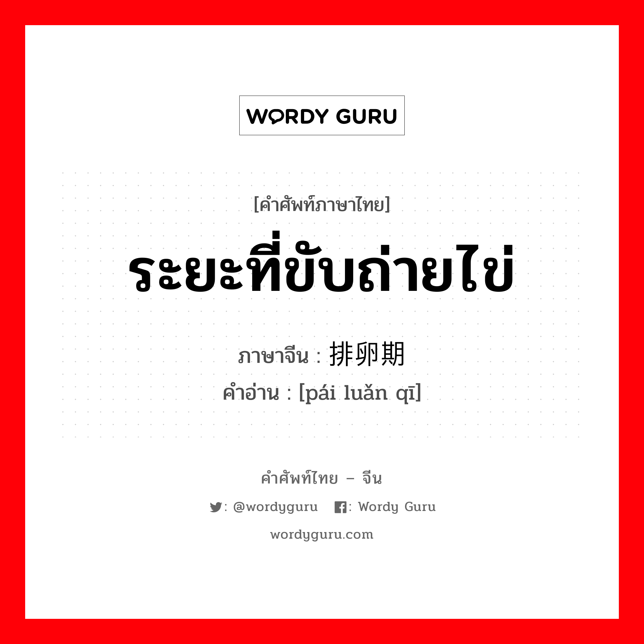 ระยะที่ขับถ่ายไข่ ภาษาจีนคืออะไร, คำศัพท์ภาษาไทย - จีน ระยะที่ขับถ่ายไข่ ภาษาจีน 排卵期 คำอ่าน [pái luǎn qī]