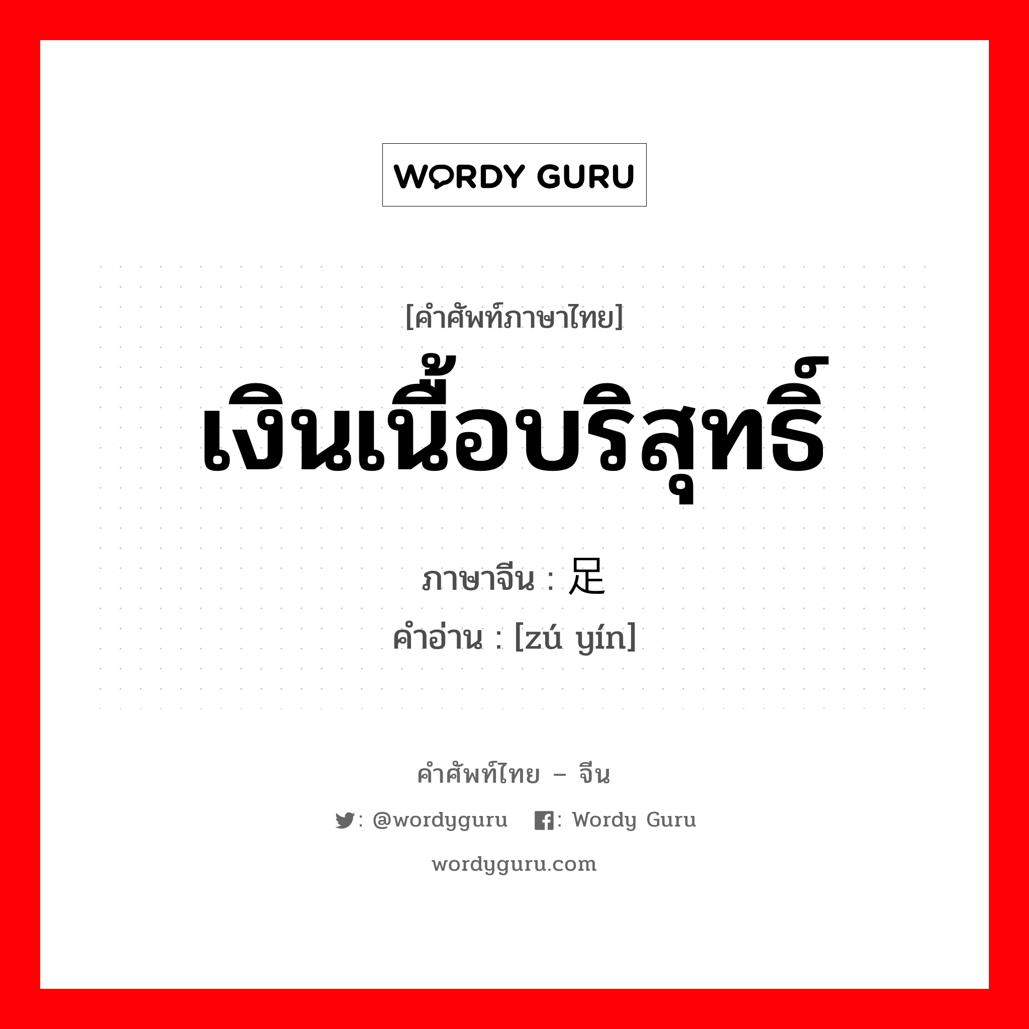 เงินเนื้อบริสุทธิ์ ภาษาจีนคืออะไร, คำศัพท์ภาษาไทย - จีน เงินเนื้อบริสุทธิ์ ภาษาจีน 足银 คำอ่าน [zú yín]