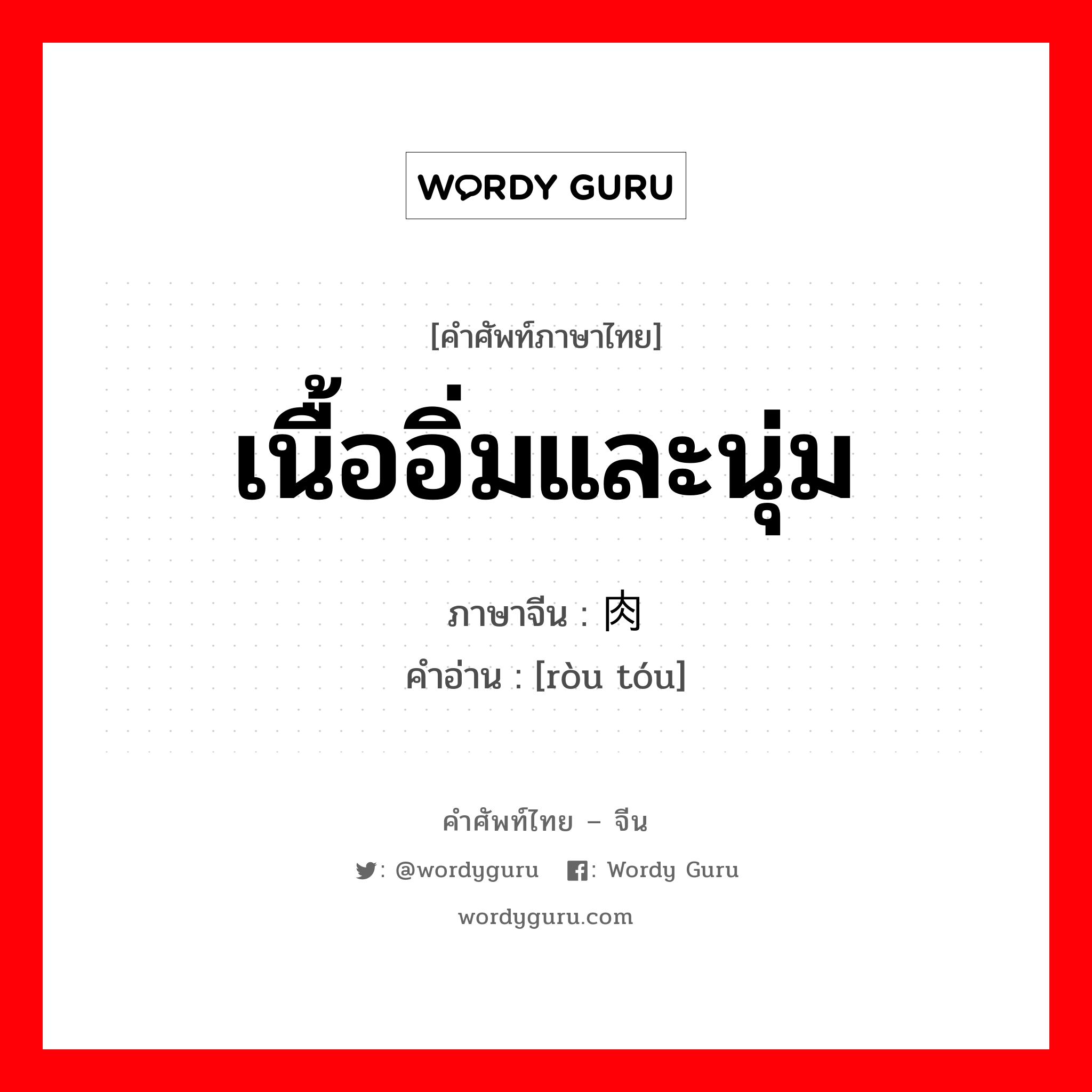 เนื้ออิ่มและนุ่ม ภาษาจีนคืออะไร, คำศัพท์ภาษาไทย - จีน เนื้ออิ่มและนุ่ม ภาษาจีน 肉头 คำอ่าน [ròu tóu]