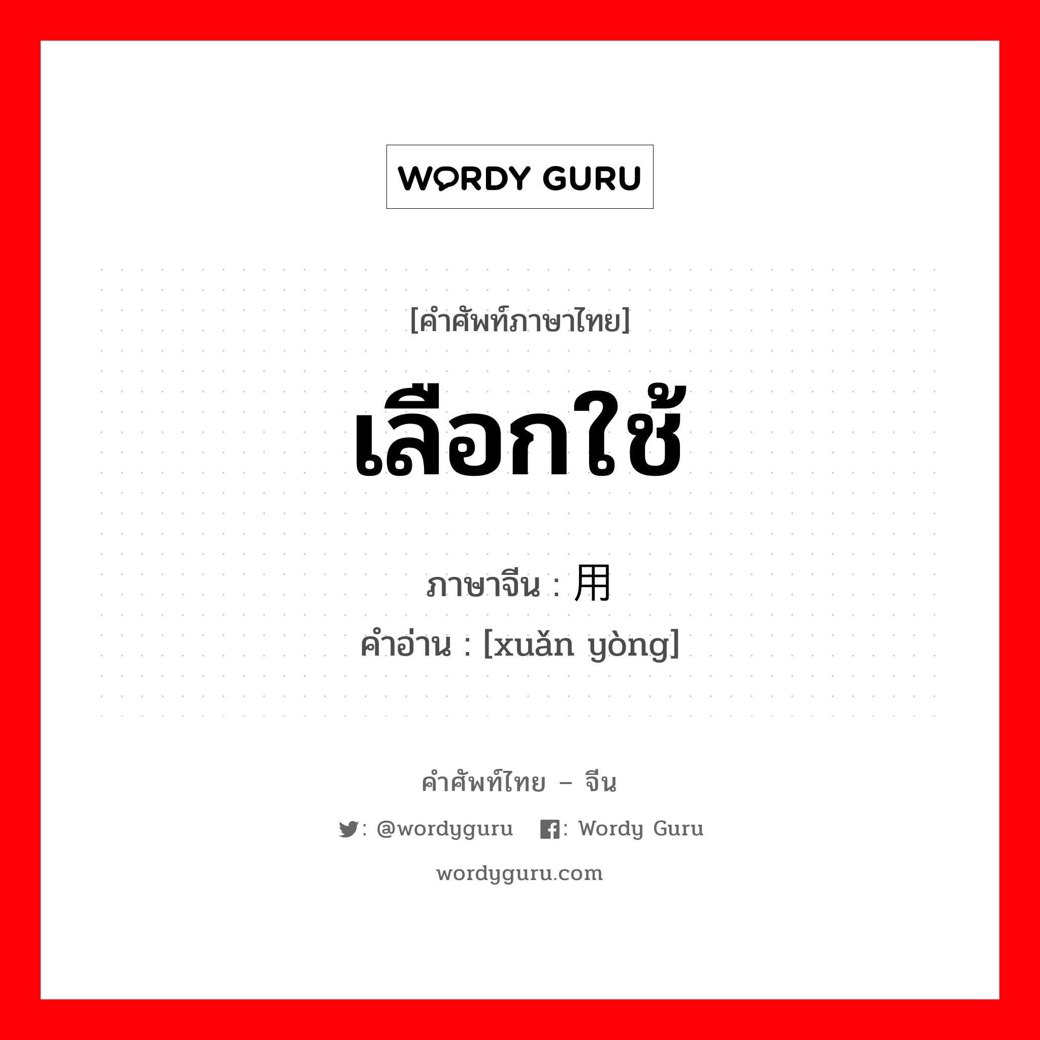 เลือกใช้ ภาษาจีนคืออะไร, คำศัพท์ภาษาไทย - จีน เลือกใช้ ภาษาจีน 选用 คำอ่าน [xuǎn yòng]