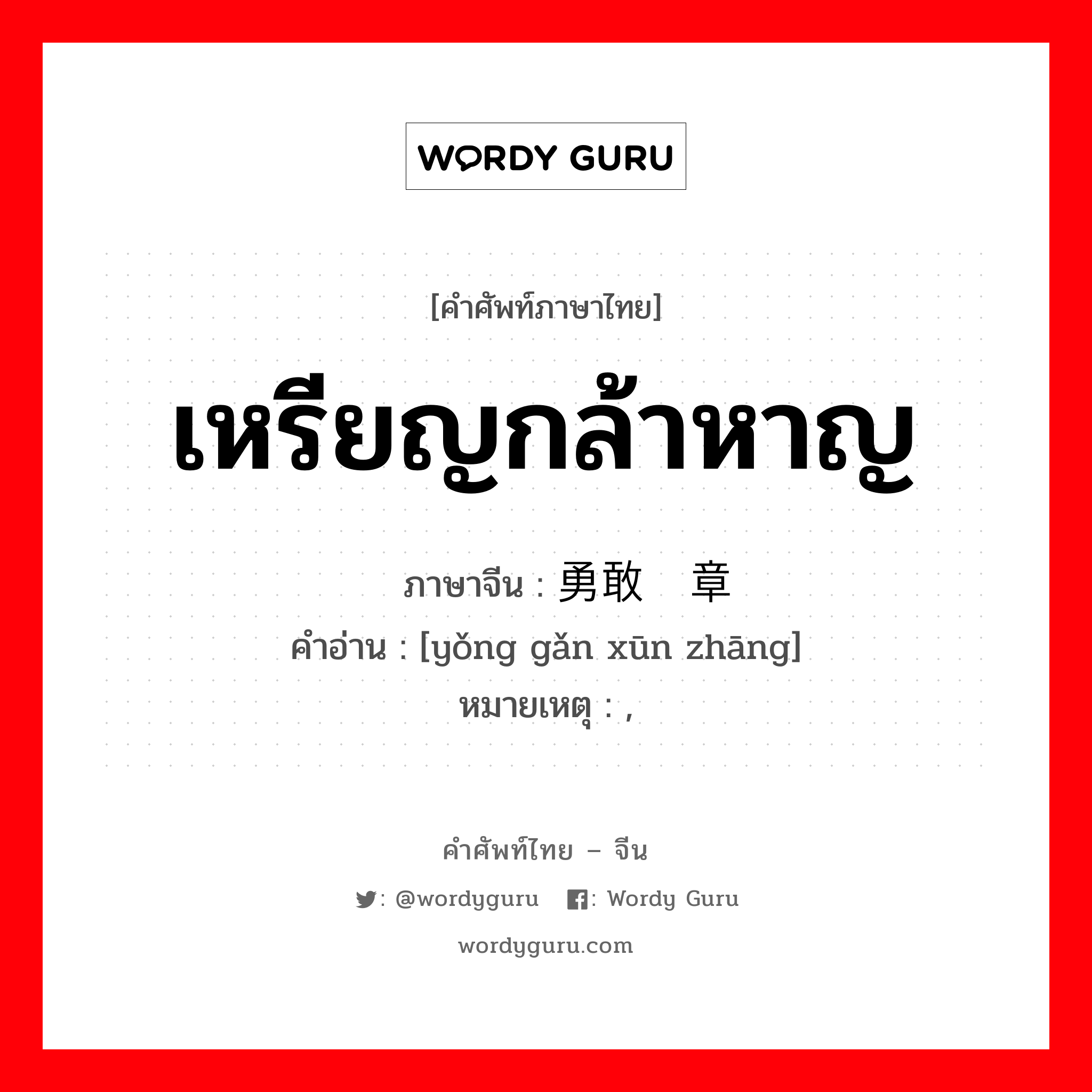 เหรียญกล้าหาญ ภาษาจีนคืออะไร, คำศัพท์ภาษาไทย - จีน เหรียญกล้าหาญ ภาษาจีน 勇敢勋章 คำอ่าน [yǒng gǎn xūn zhāng] หมายเหตุ ,