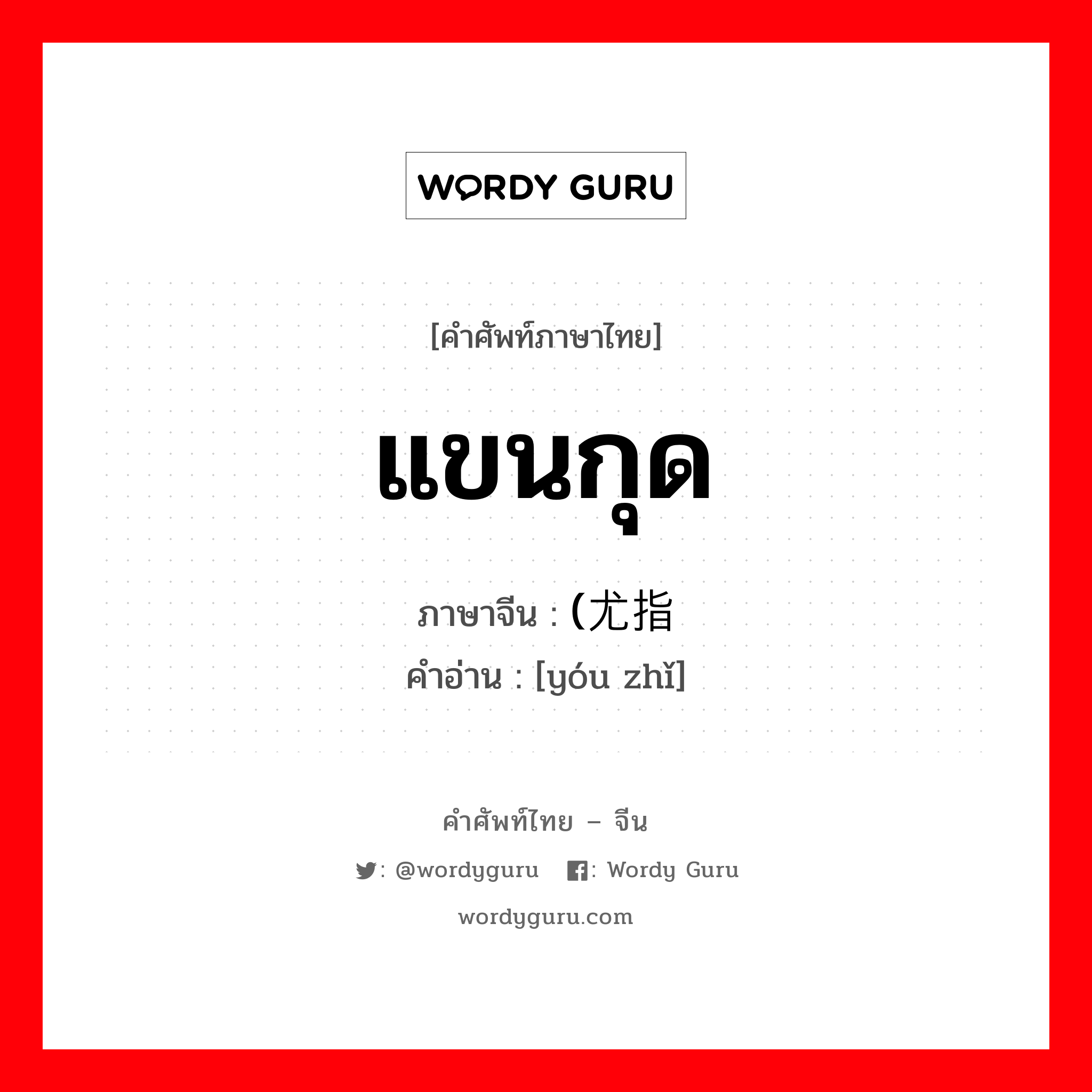 แขนกุด ภาษาจีนคืออะไร, คำศัพท์ภาษาไทย - จีน แขนกุด ภาษาจีน (尤指 คำอ่าน [yóu zhǐ]