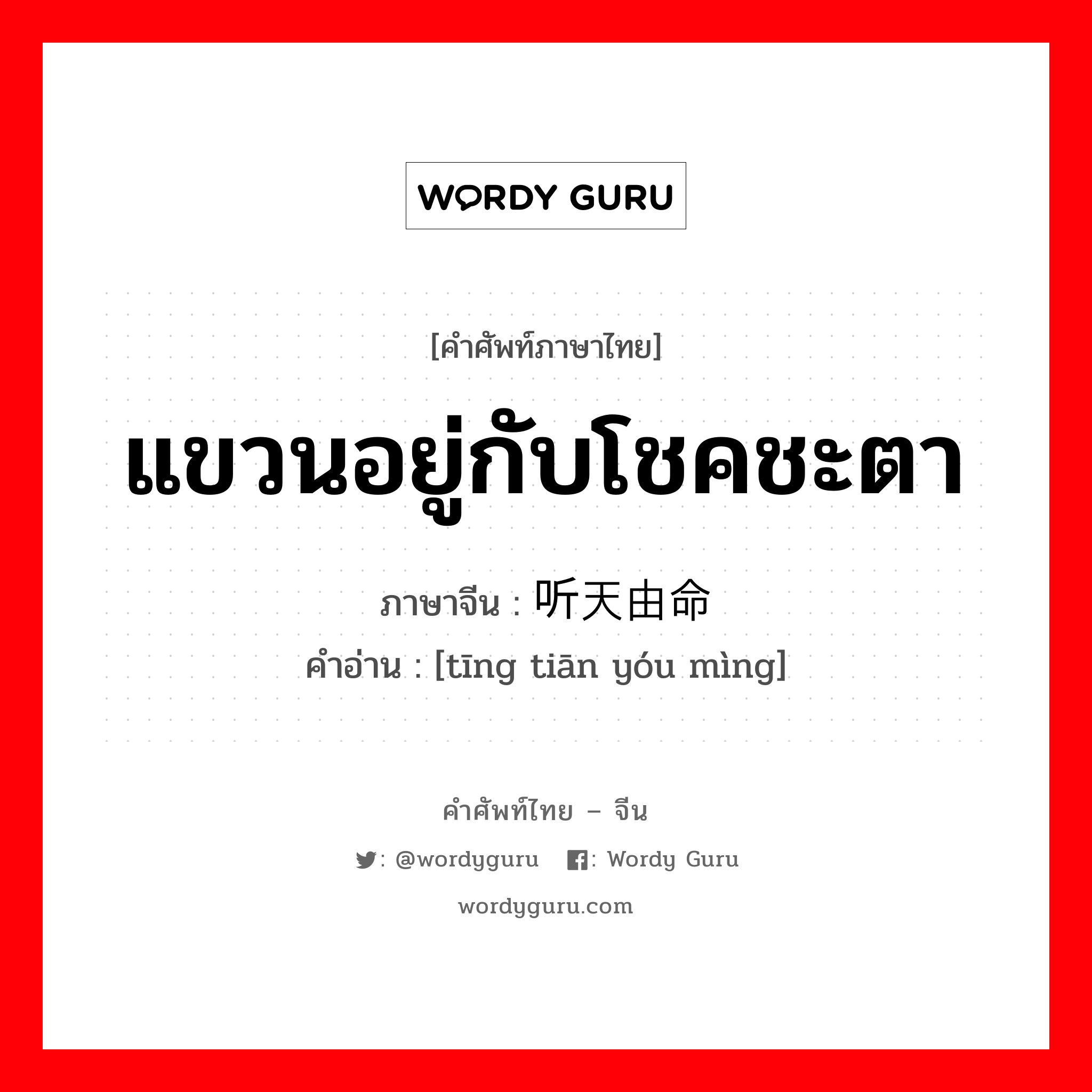 แขวนอยู่กับโชคชะตา ภาษาจีนคืออะไร, คำศัพท์ภาษาไทย - จีน แขวนอยู่กับโชคชะตา ภาษาจีน 听天由命 คำอ่าน [tīng tiān yóu mìng]