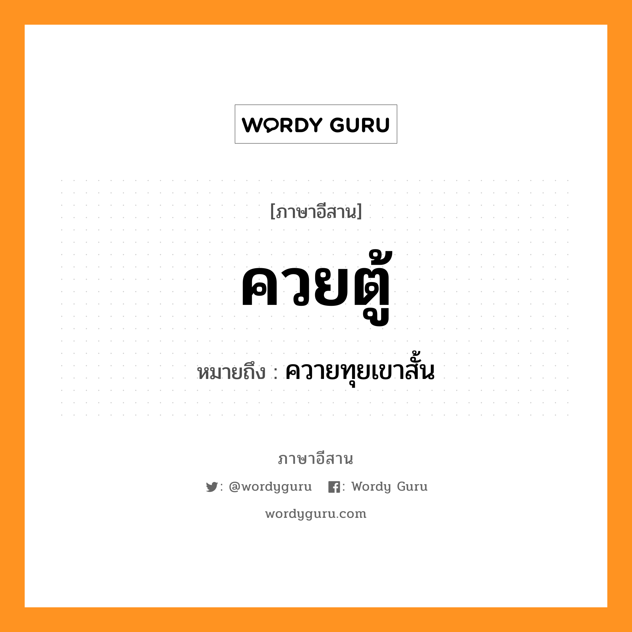 ควยตู้ หมายถึงอะไร, ภาษาอีสาน ควยตู้ หมายถึง ควายทุยเขาสั้น หมวด ควย - ตู้