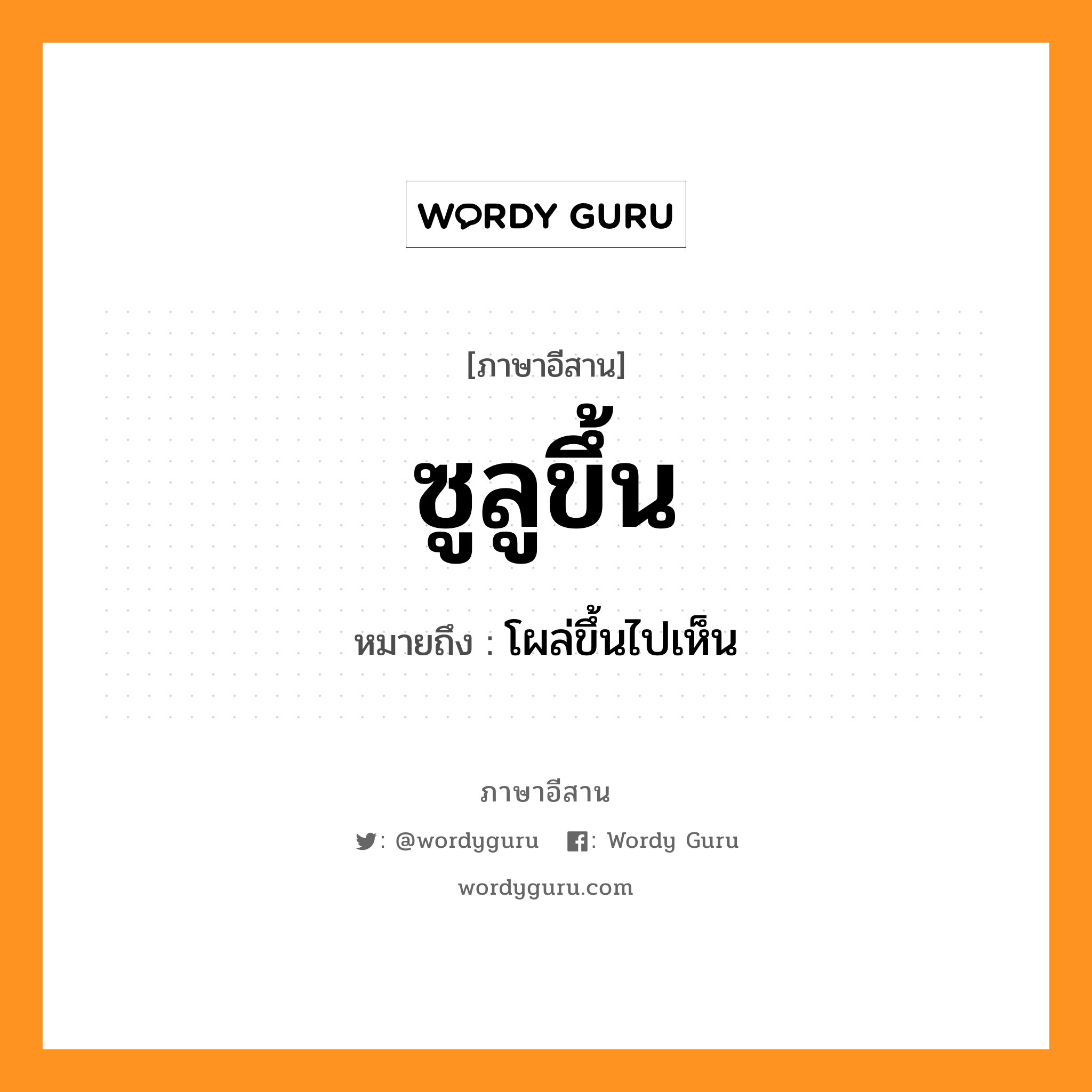 ซูลูขึ้น หมายถึงอะไร, ภาษาอีสาน ซูลูขึ้น หมายถึง โผล่ขึ้นไปเห็น หมวด ซู - ลู - ขึ้น