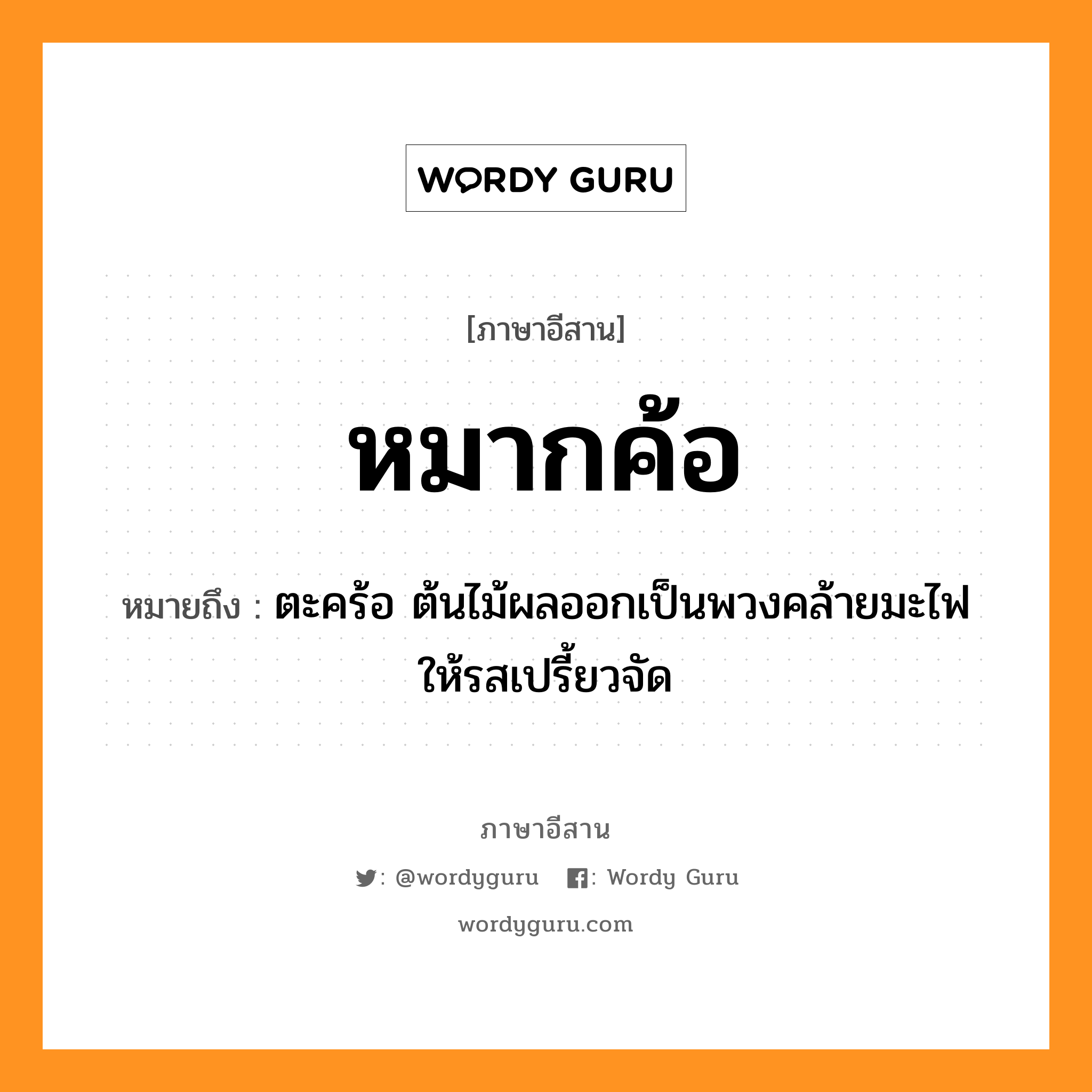 หมากค้อ หมายถึงอะไร, ภาษาอีสาน หมากค้อ หมายถึง ตะคร้อ ต้นไม้ผลออกเป็นพวงคล้ายมะไฟ ให้รสเปรี้ยวจัด หมวด หมาก-ค่อ