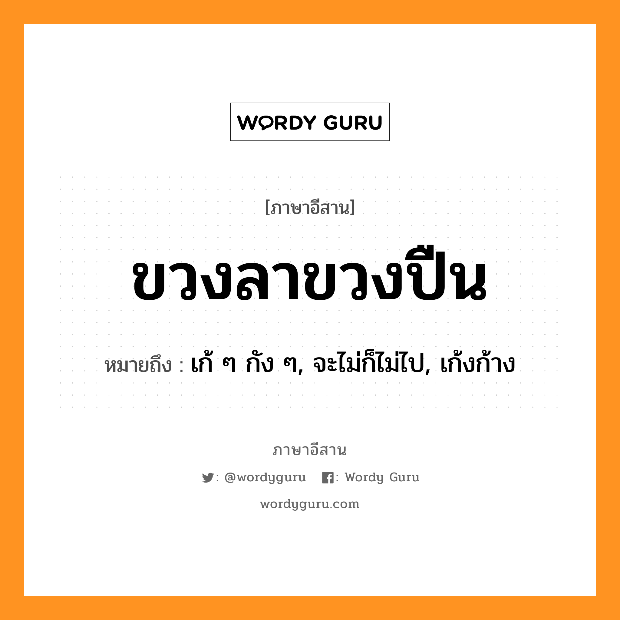 ขวงลาขวงปืน หมายถึงอะไร, ภาษาอีสาน ขวงลาขวงปืน หมายถึง เก้ ๆ กัง ๆ, จะไม่ก็ไม่ไป, เก้งก้าง หมวด ขวง-ล๊า-ขวง-ปืน