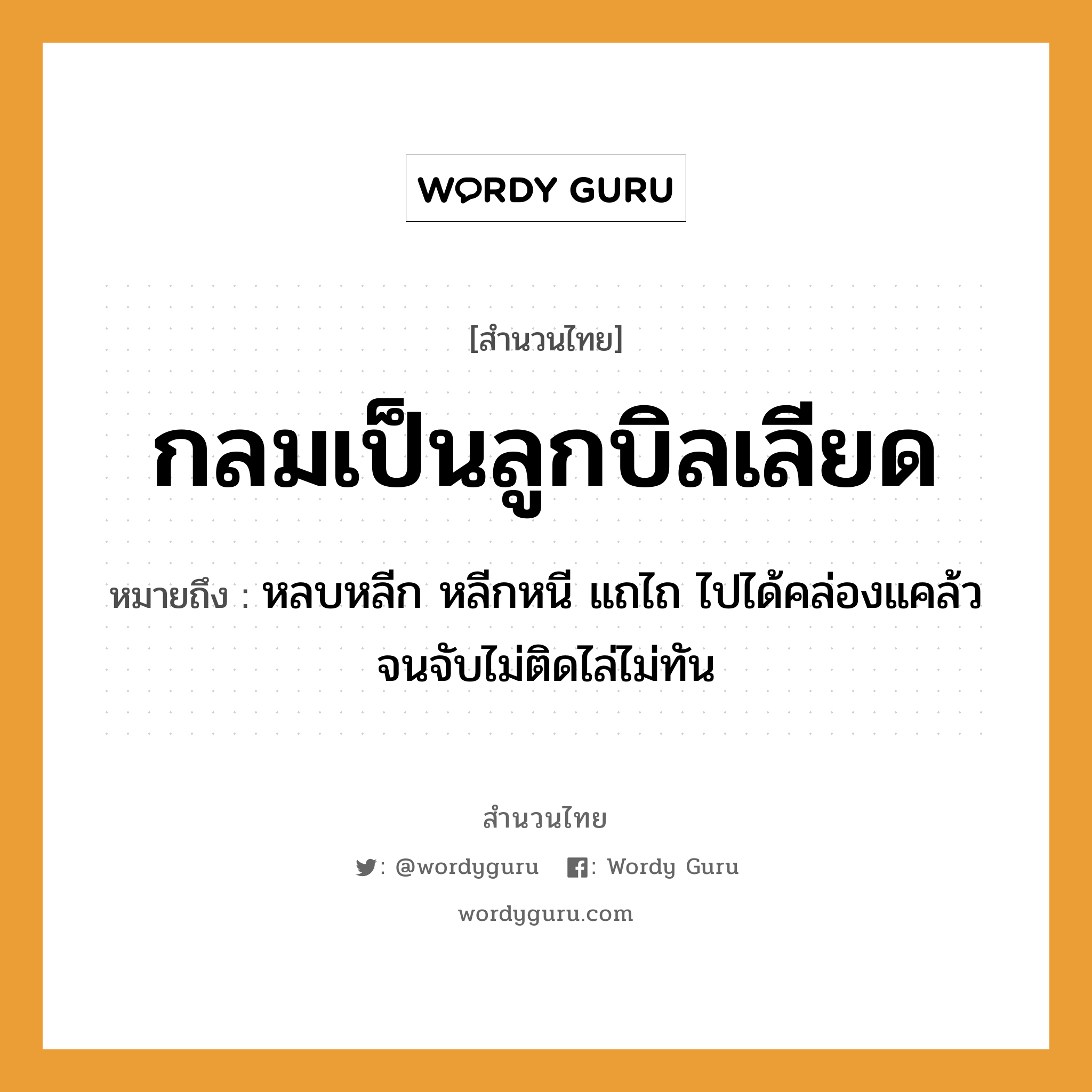 สำนวนไทย: กลมเป็นลูกบิลเลียด หมายถึง?, สํานวนไทย กลมเป็นลูกบิลเลียด หมายถึง หลบหลีก หลีกหนี แถไถ ไปได้คล่องแคล้วจนจับไม่ติดไล่ไม่ทัน คำกริยา จับ ครอบครัว ลูก