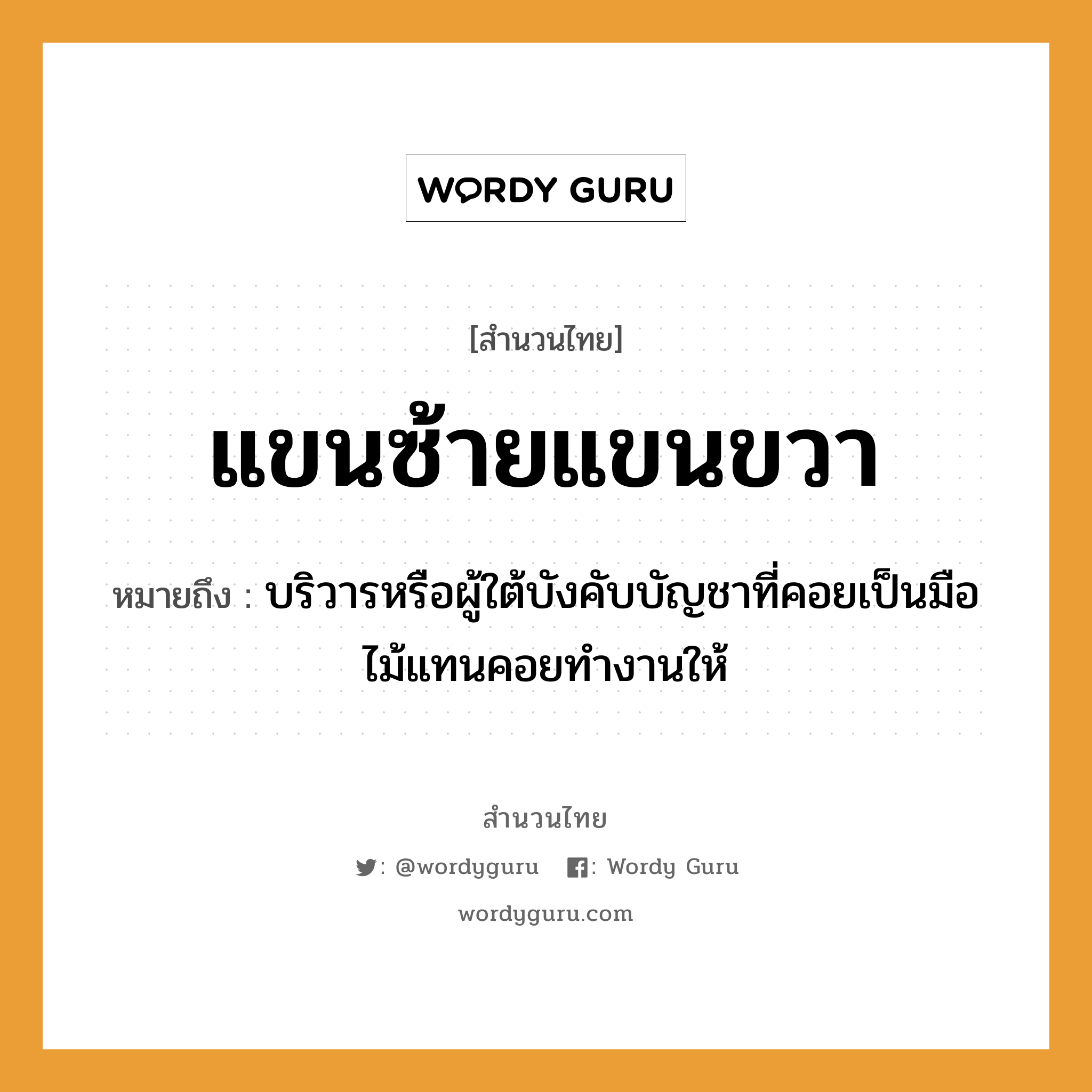 สำนวนไทย: แขนซ้ายแขนขวา หมายถึง?, หมายถึง บริวารหรือผู้ใต้บังคับบัญชาที่คอยเป็นมือไม้แทนคอยทำงานให้ อวัยวะ มือ ธรรมชาติ ไม้