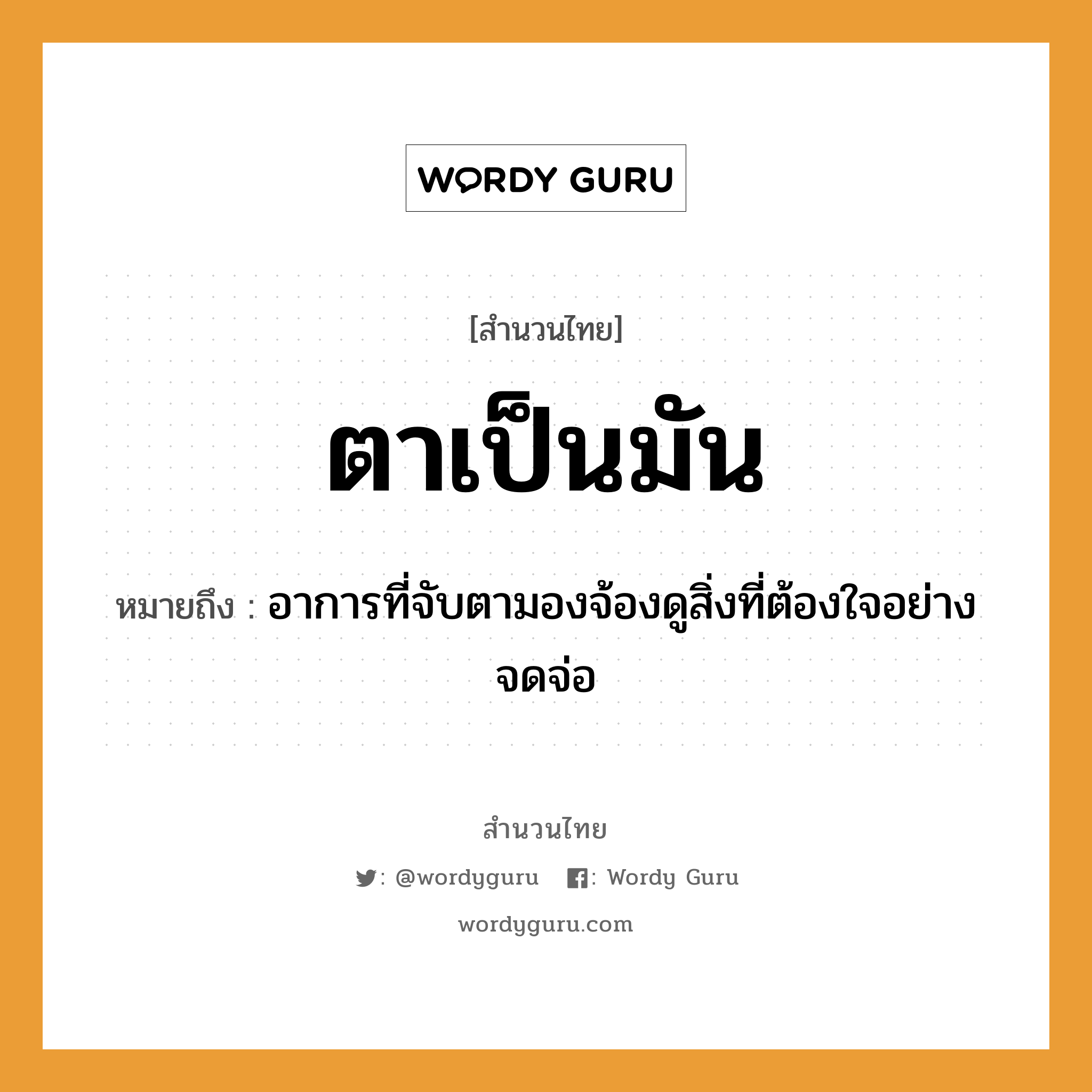 สำนวนไทย: ตาเป็นมัน หมายถึง?, หมายถึง อาการที่จับตามองจ้องดูสิ่งที่ต้องใจอย่างจดจ่อ