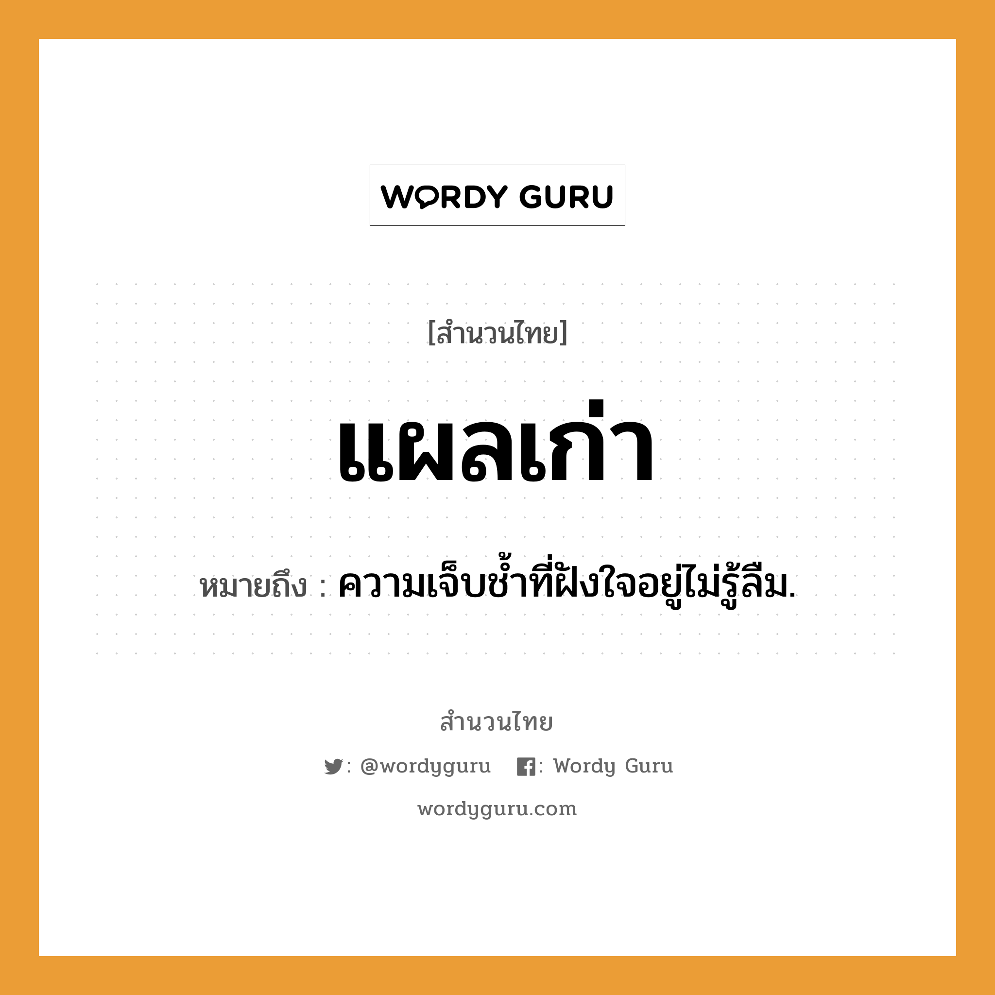 สำนวนไทย: แผลเก่า หมายถึง?, หมายถึง ความเจ็บชํ้าที่ฝังใจอยู่ไม่รู้ลืม.