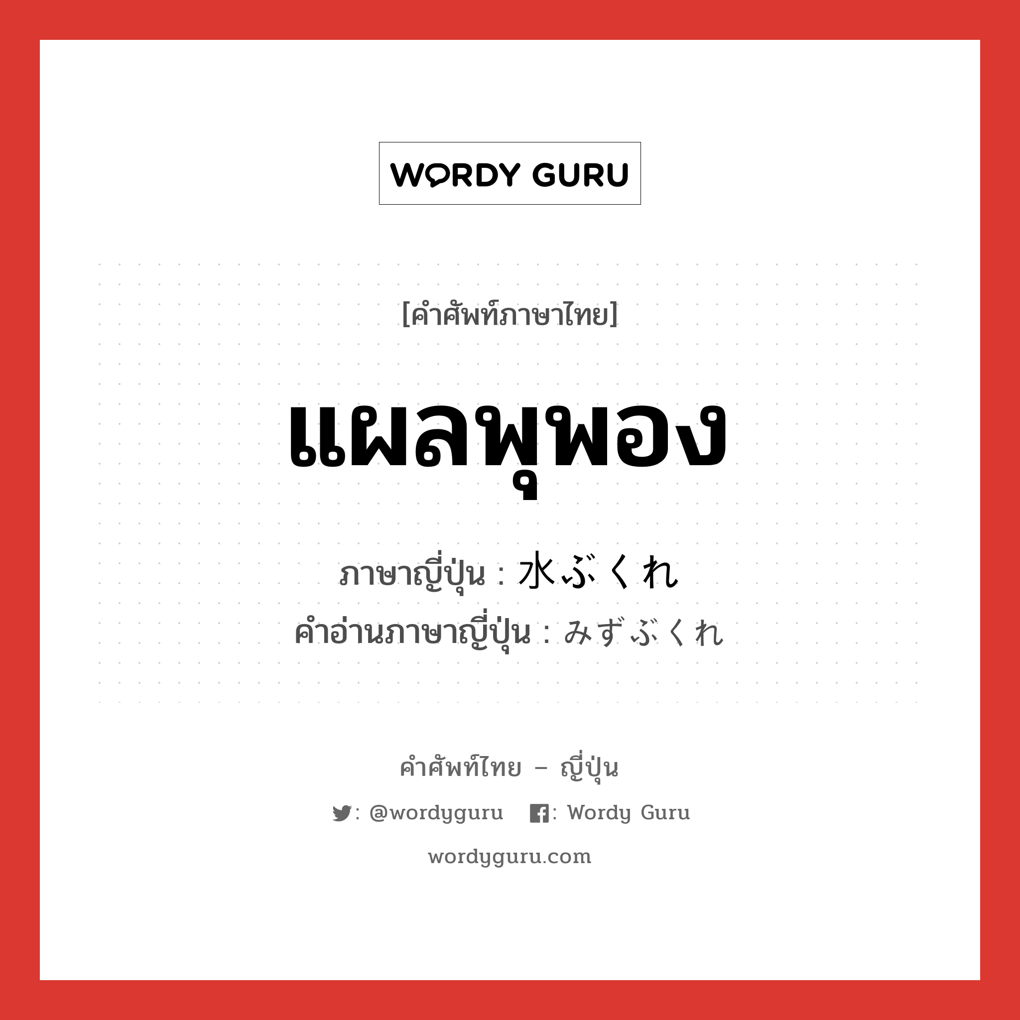 แผลพุพอง ภาษาญี่ปุ่นคืออะไร, คำศัพท์ภาษาไทย - ญี่ปุ่น แผลพุพอง ภาษาญี่ปุ่น 水ぶくれ คำอ่านภาษาญี่ปุ่น みずぶくれ หมวด n หมวด n