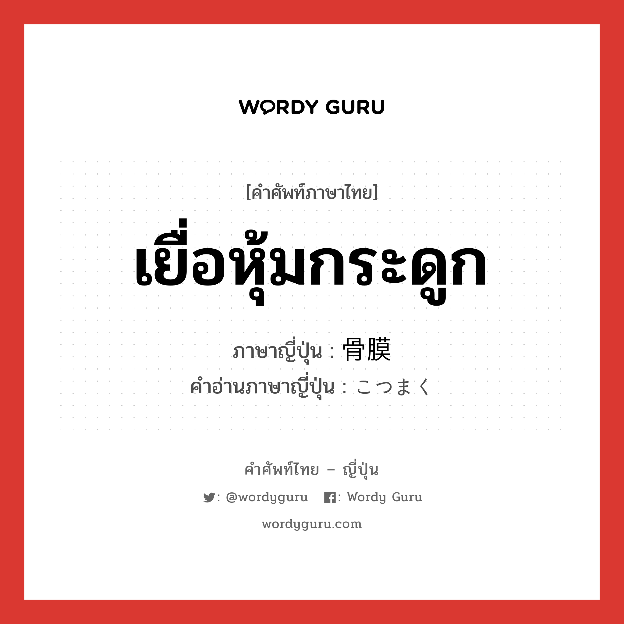 เยื่อหุ้มกระดูก ภาษาญี่ปุ่นคืออะไร, คำศัพท์ภาษาไทย - ญี่ปุ่น เยื่อหุ้มกระดูก ภาษาญี่ปุ่น 骨膜 คำอ่านภาษาญี่ปุ่น こつまく หมวด n หมวด n