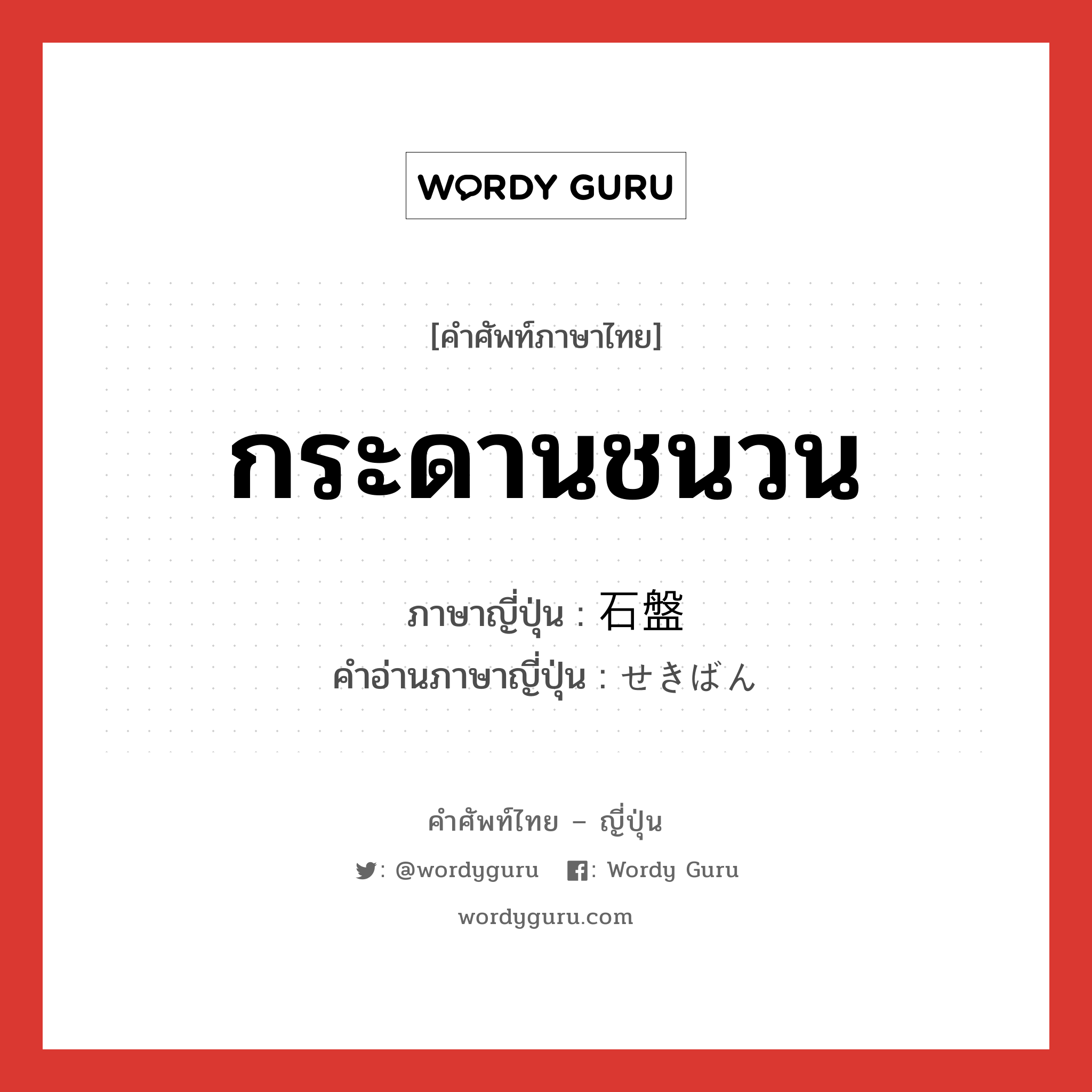 กระดานชนวน ภาษาญี่ปุ่นคืออะไร, คำศัพท์ภาษาไทย - ญี่ปุ่น กระดานชนวน ภาษาญี่ปุ่น 石盤 คำอ่านภาษาญี่ปุ่น せきばん หมวด n หมวด n