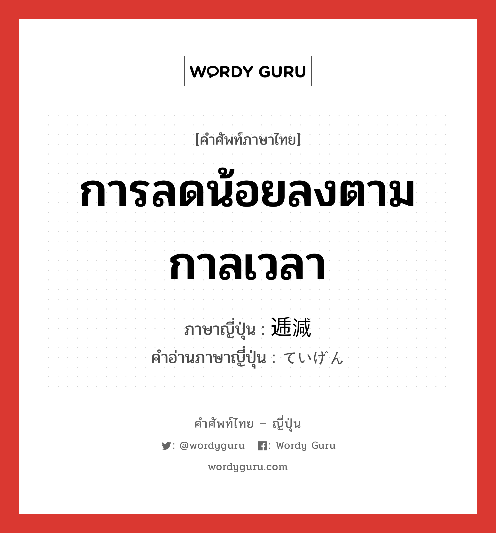 การลดน้อยลงตามกาลเวลา ภาษาญี่ปุ่นคืออะไร, คำศัพท์ภาษาไทย - ญี่ปุ่น การลดน้อยลงตามกาลเวลา ภาษาญี่ปุ่น 逓減 คำอ่านภาษาญี่ปุ่น ていげん หมวด n หมวด n