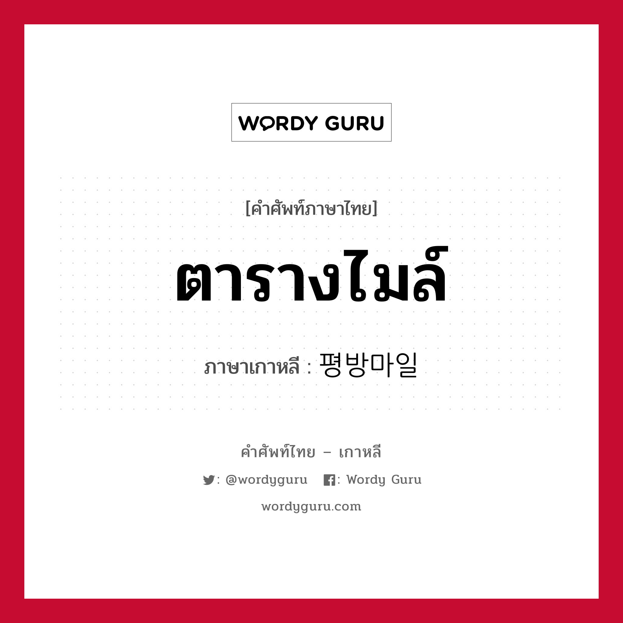 ตารางไมล์ ภาษาเกาหลีคืออะไร, คำศัพท์ภาษาไทย - เกาหลี ตารางไมล์ ภาษาเกาหลี 평방마일