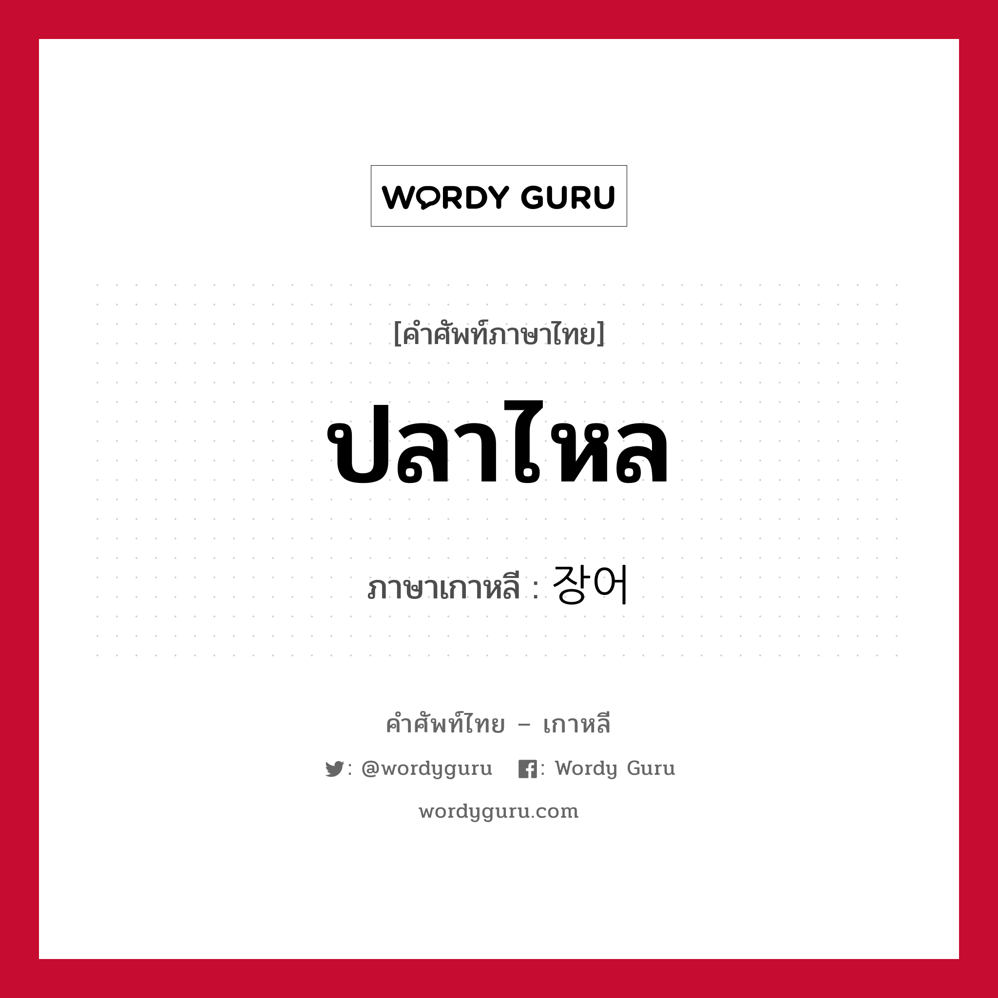 ปลาไหล ภาษาเกาหลีคืออะไร, คำศัพท์ภาษาไทย - เกาหลี ปลาไหล ภาษาเกาหลี 장어