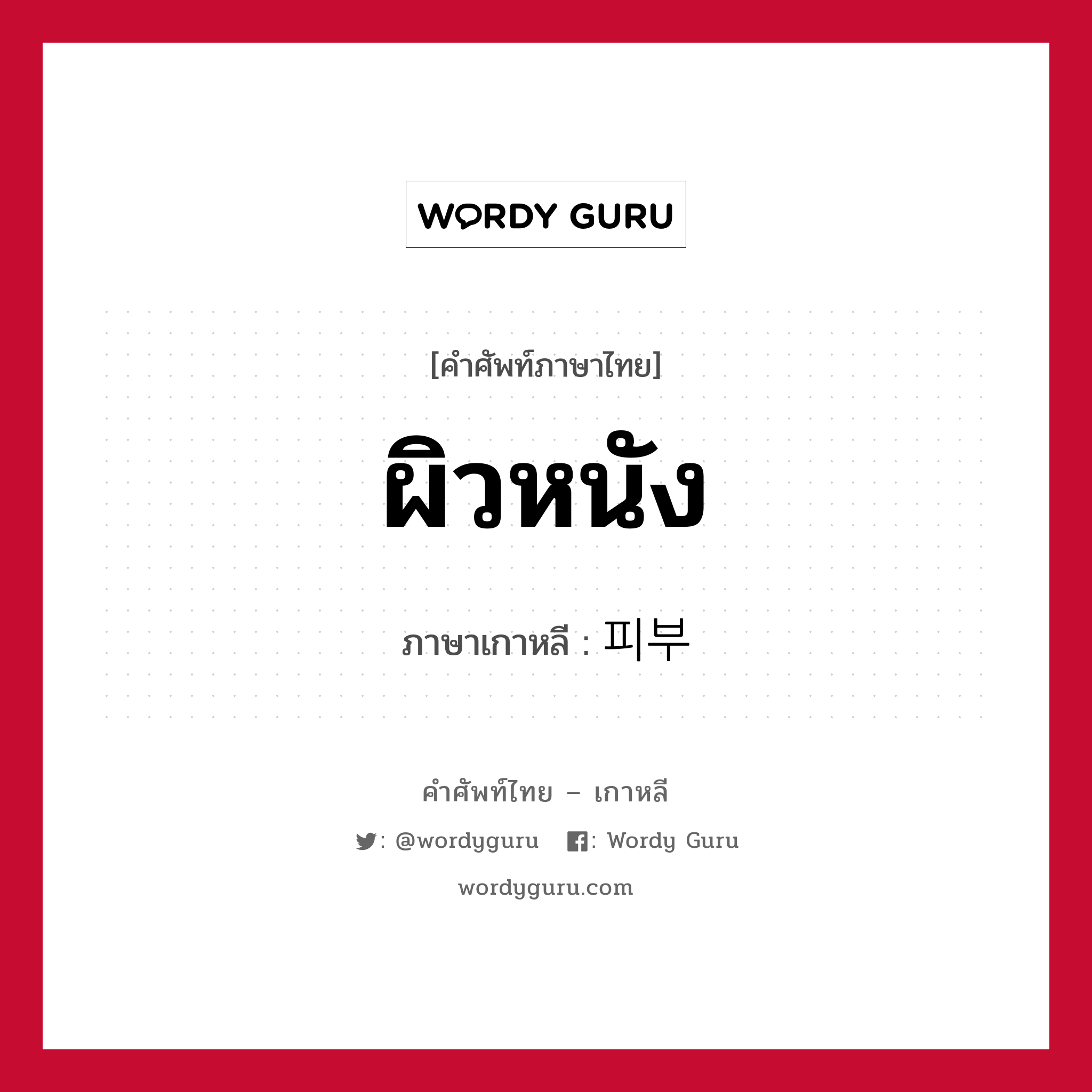 ผิวหนัง ภาษาเกาหลีคืออะไร, คำศัพท์ภาษาไทย - เกาหลี ผิวหนัง ภาษาเกาหลี 피부