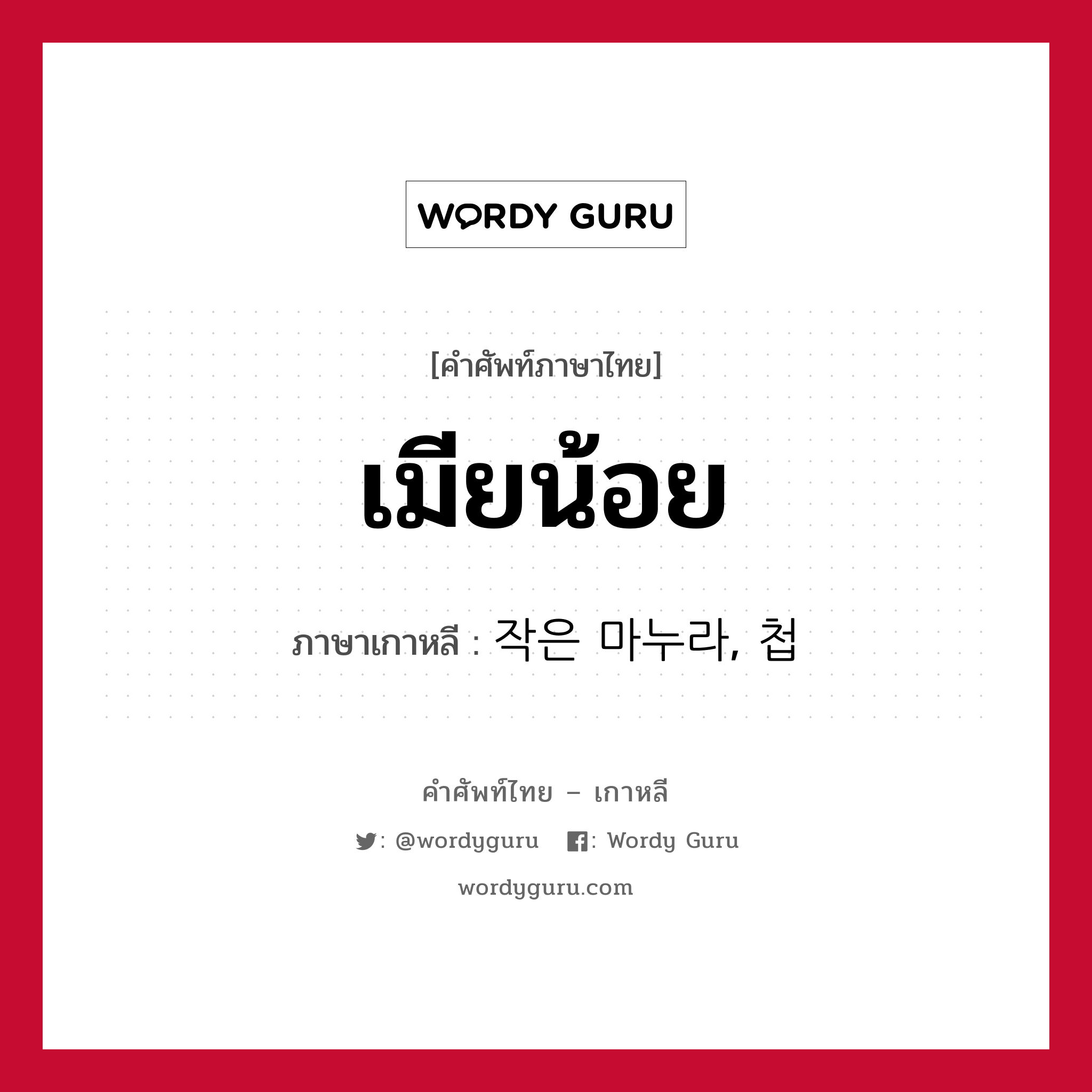 เมียน้อย ภาษาเกาหลีคืออะไร, คำศัพท์ภาษาไทย - เกาหลี เมียน้อย ภาษาเกาหลี 작은 마누라, 첩