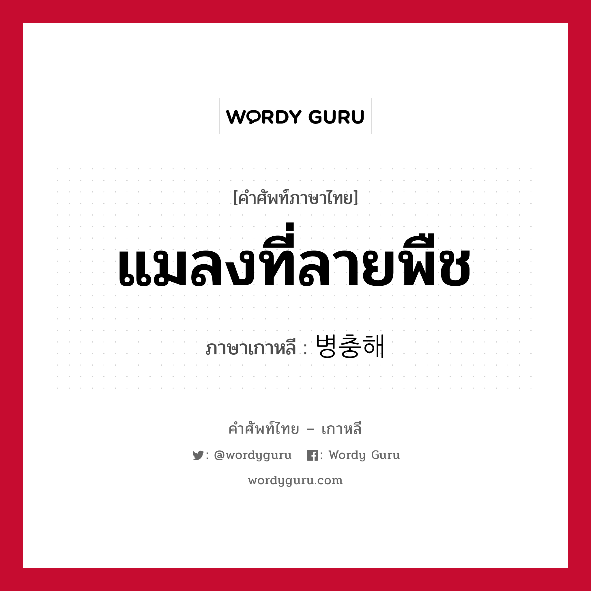 แมลงที่ลายพืช ภาษาเกาหลีคืออะไร, คำศัพท์ภาษาไทย - เกาหลี แมลงที่ลายพืช ภาษาเกาหลี 병충해