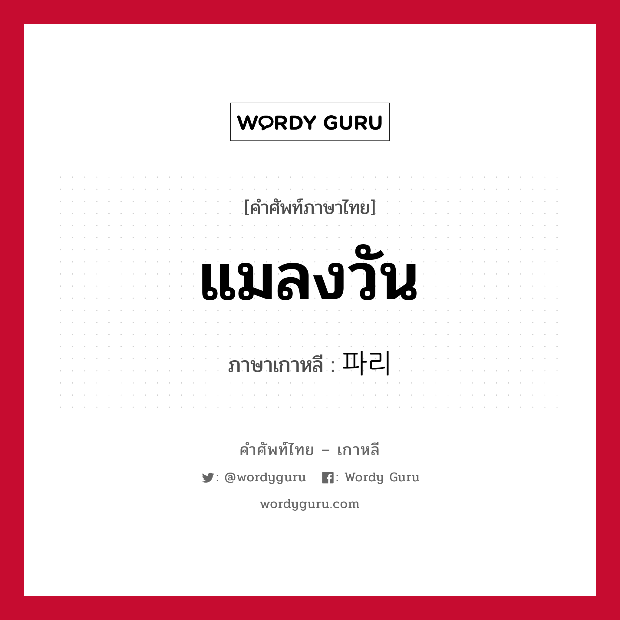 แมลงวัน ภาษาเกาหลีคืออะไร, คำศัพท์ภาษาไทย - เกาหลี แมลงวัน ภาษาเกาหลี 파리