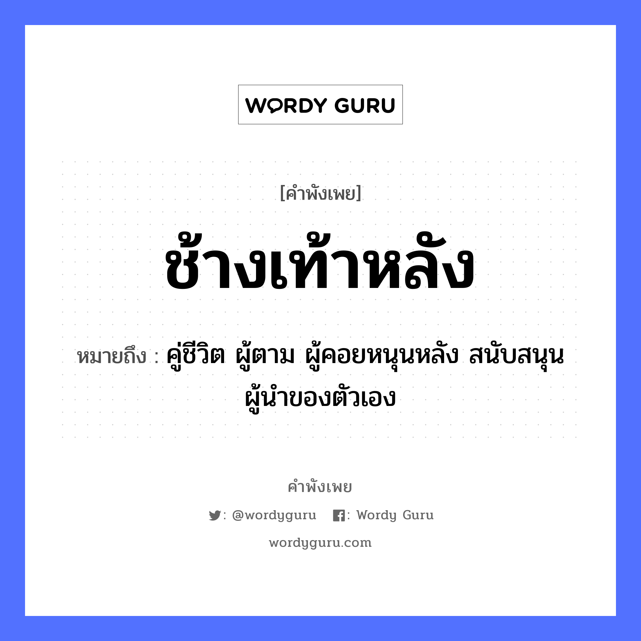 สำนวนไทย: ช้างเท้าหลัง หมายถึง?, สํานวนไทย ช้างเท้าหลัง หมายถึง คู่ชีวิต ผู้ตาม ผู้คอยหนุนหลัง สนับสนุนผู้นำของตัวเอง สัตว์ ช้าง อวัยวะ ตัว