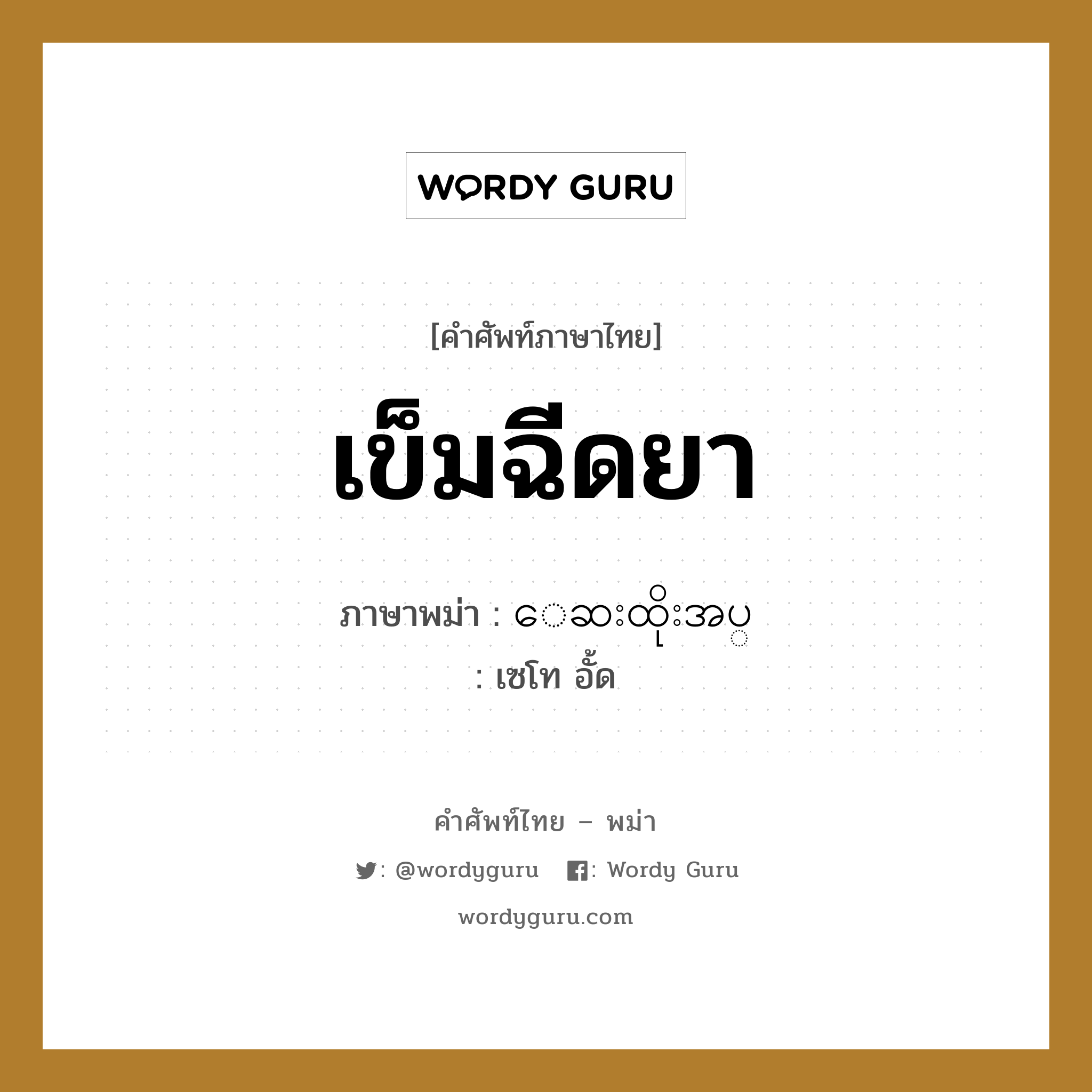 เข็มฉีดยา ภาษาพม่าคืออะไร, คำศัพท์ภาษาไทย - พม่า เข็มฉีดยา ภาษาพม่า ေဆးထိုးအပ္ หมวด หมวดโรคและยารักษา เซโท อั้ด หมวด หมวดโรคและยารักษา