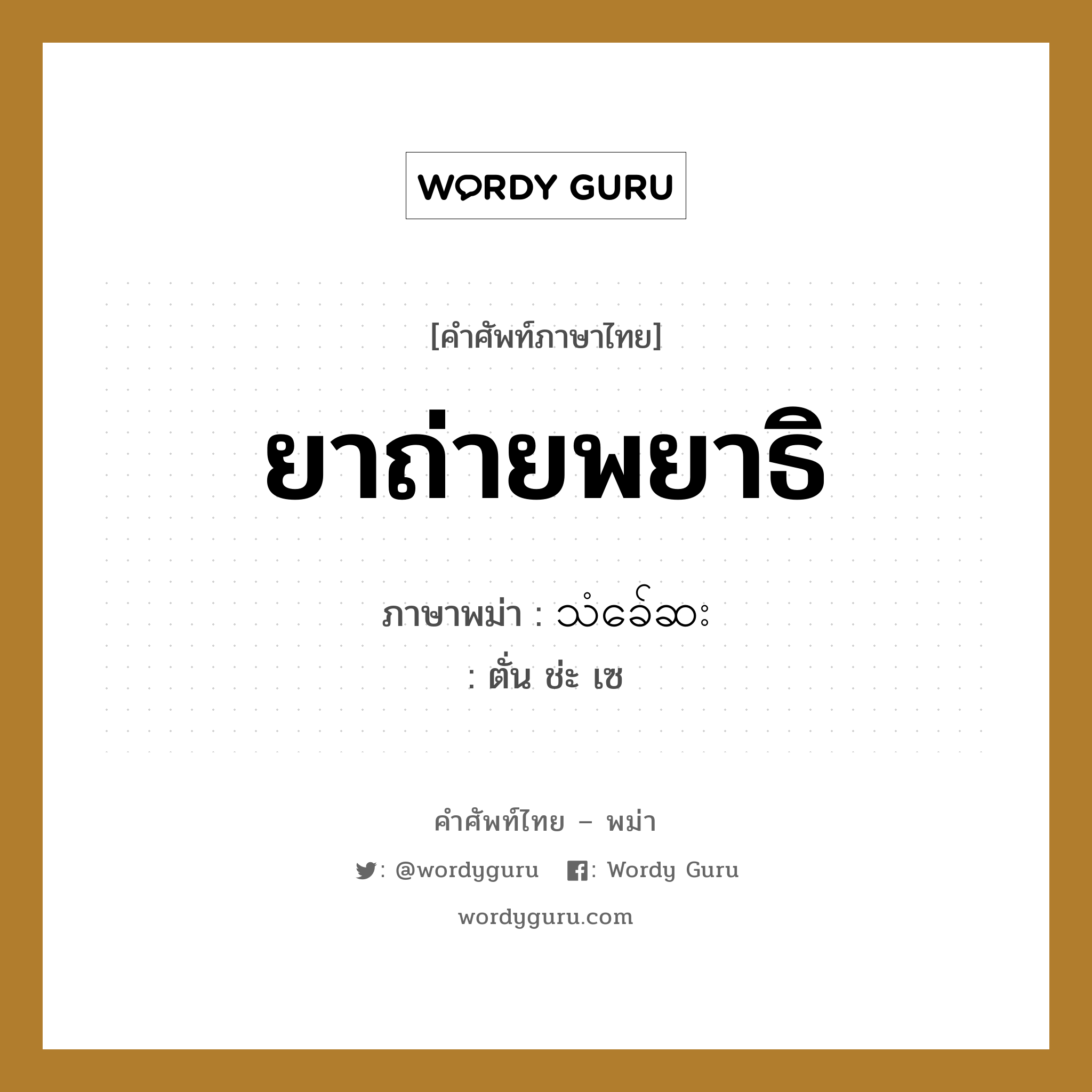 ยาถ่ายพยาธิ ภาษาพม่าคืออะไร, คำศัพท์ภาษาไทย - พม่า ยาถ่ายพยาธิ ภาษาพม่า သံခ်ေဆး หมวด หมวดโรคและยารักษา ตั่น ช่ะ เซ หมวด หมวดโรคและยารักษา