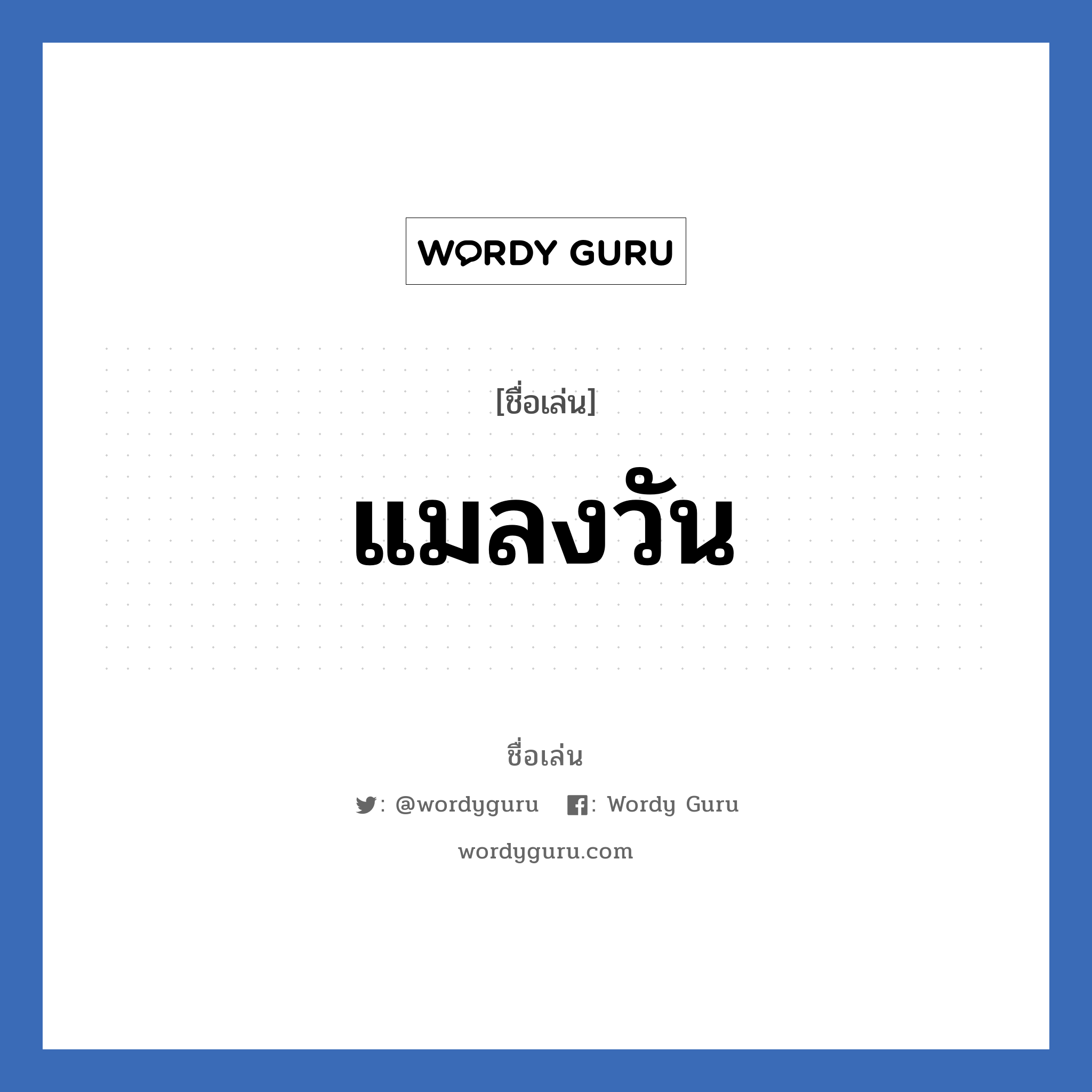 แมลงวัน แปลว่า? วิเคราะห์ชื่อ แมลงวัน, ชื่อเล่น แมลงวัน