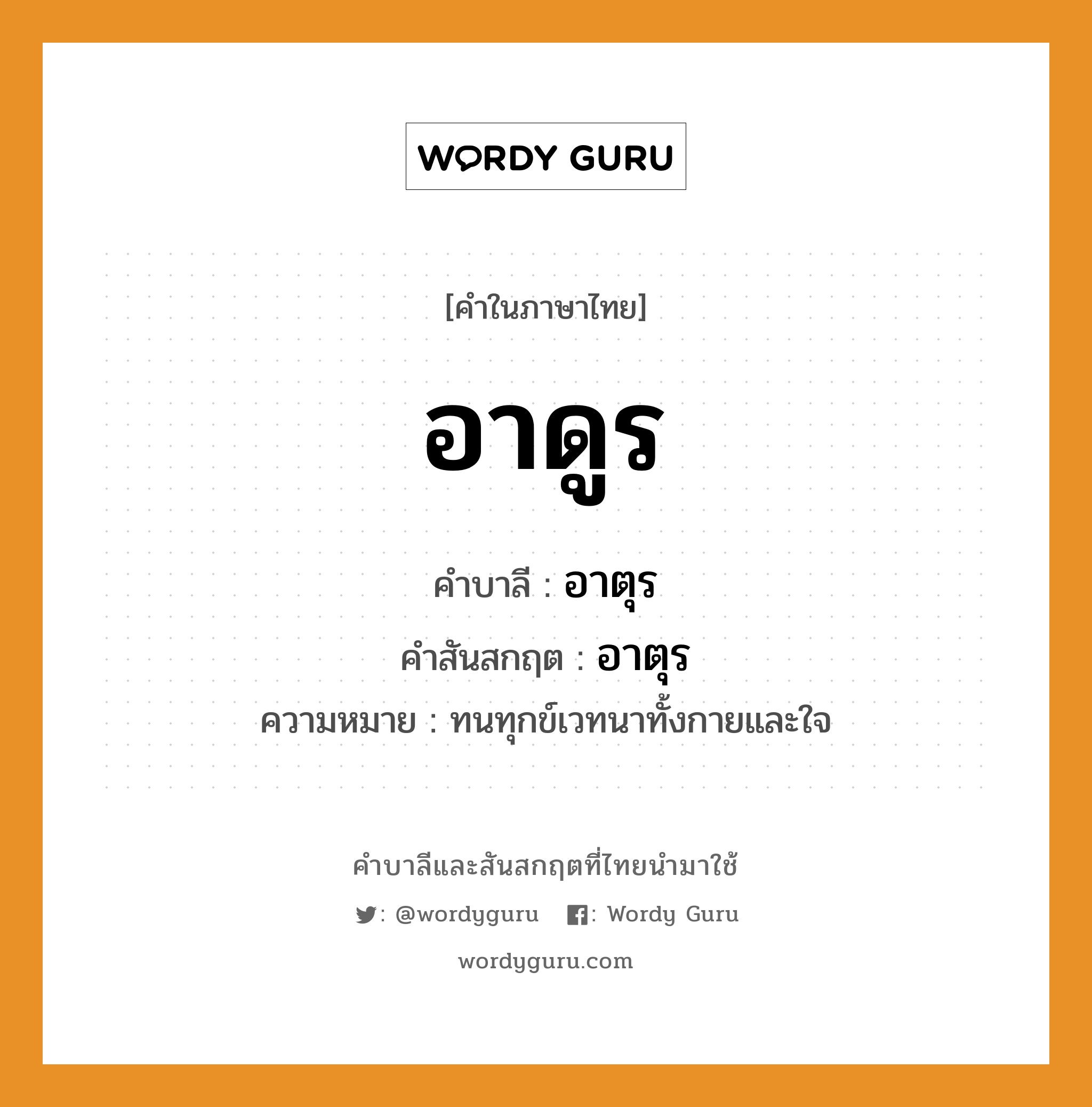 อาดูร บาลี สันสกฤต?, คำบาลีและสันสกฤต อาดูร คำในภาษาไทย อาดูร คำบาลี อาตุร คำสันสกฤต อาตุร ความหมาย ทนทุกข์เวทนาทั้งกายและใจ